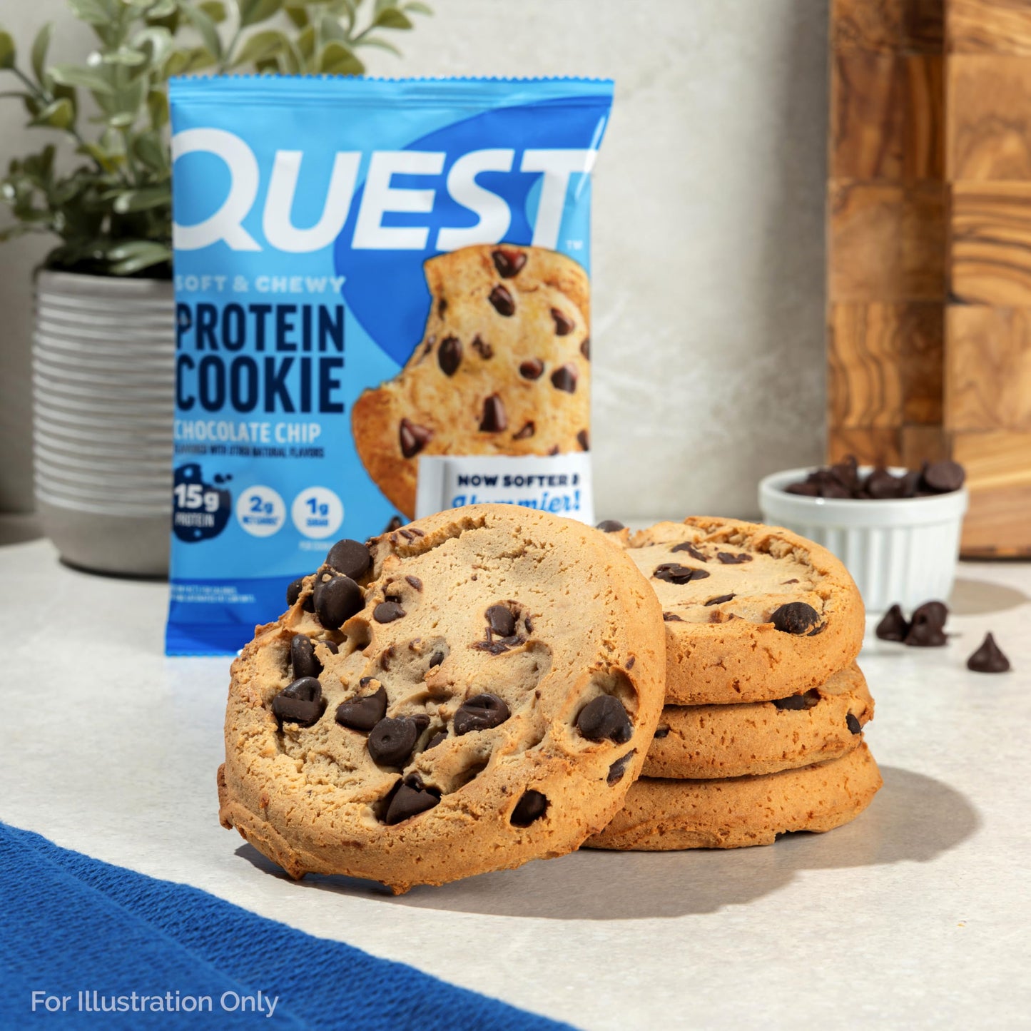 QUEST Chocolate Chip Protein Cookie, 15g Protein, 1g Sugar, Keto Friendly, 4 Count