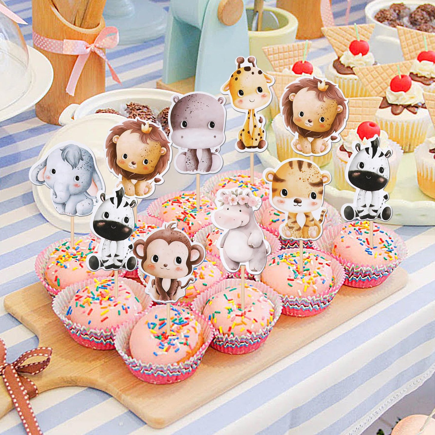 40 Pcs Jungle Animals Cupcake Toppers Elephant Giraffe Lion Hippo Monkey Tiger Zebra Safari Animals Cupcake Picks For Zoo Woodla