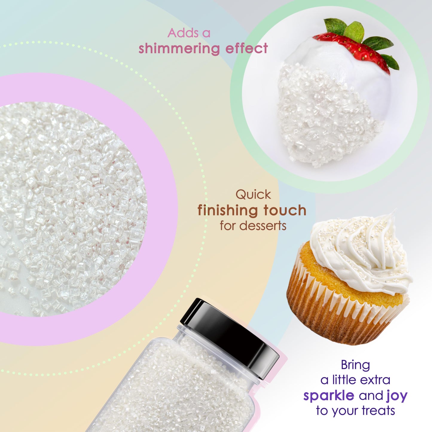 Bakerpan Pearlized Sugar Sprinkles For Baking - 5 Ounce - Sparkling White Decorating Sugar Crystals For Cookies, Cake Pops, Ice