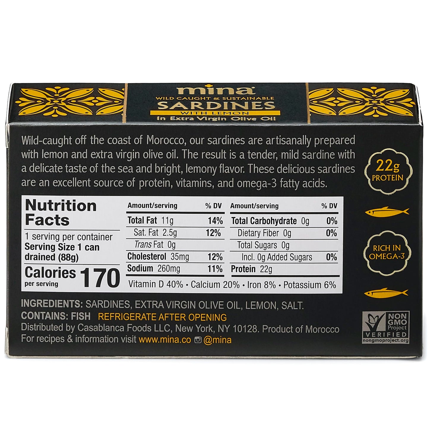Mina Sardines in Extra Virgin Olive Oil with Lemon, 4.4 oz (Pack of 12), Wild Caught, High in Protein & Omega 3
