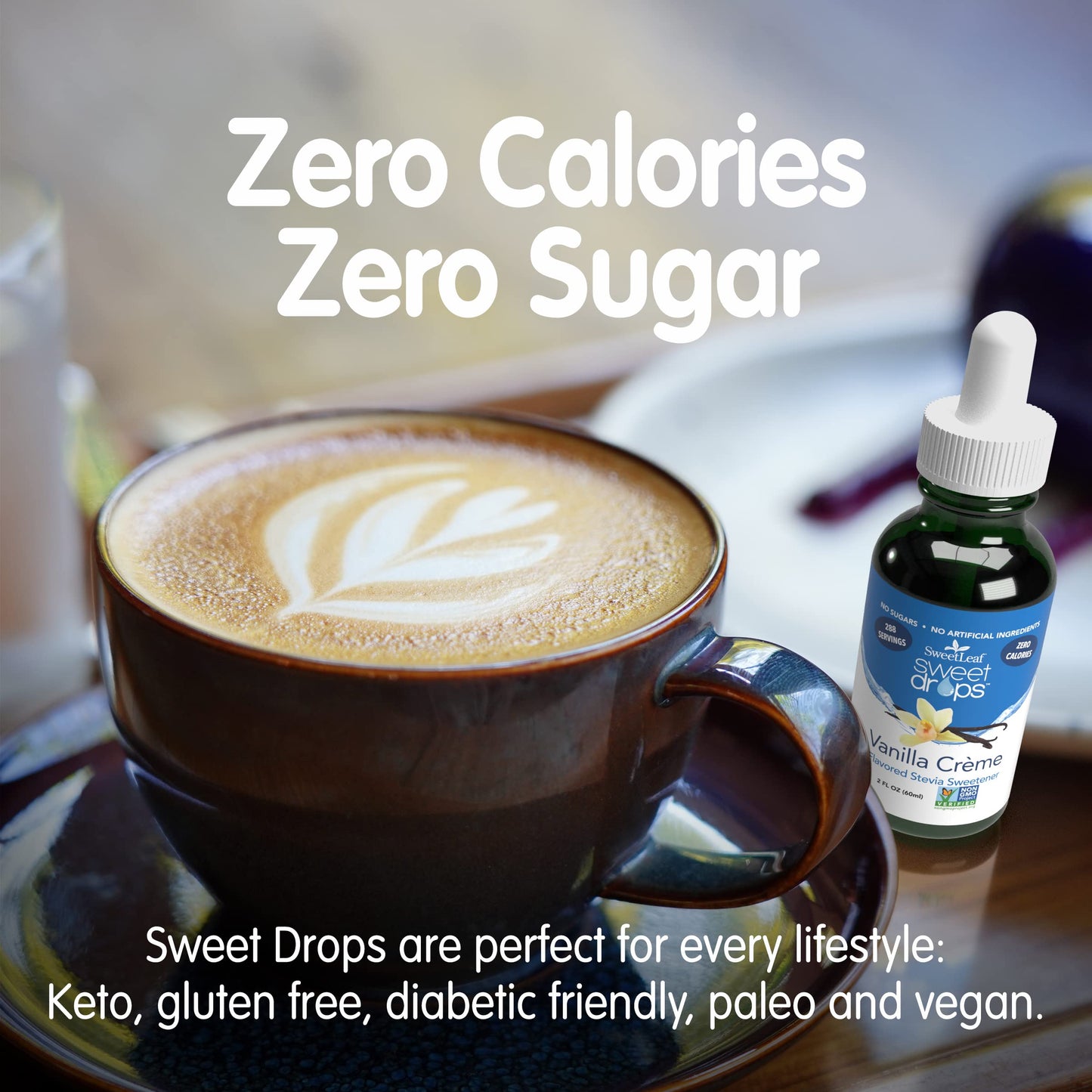 SweetLeaf Sweet Drops Flavored Stevia Liquid Sweetener, Vanilla Creme, 2 Fl Oz, Keto Friendly, Non GMO, Zero Calorie