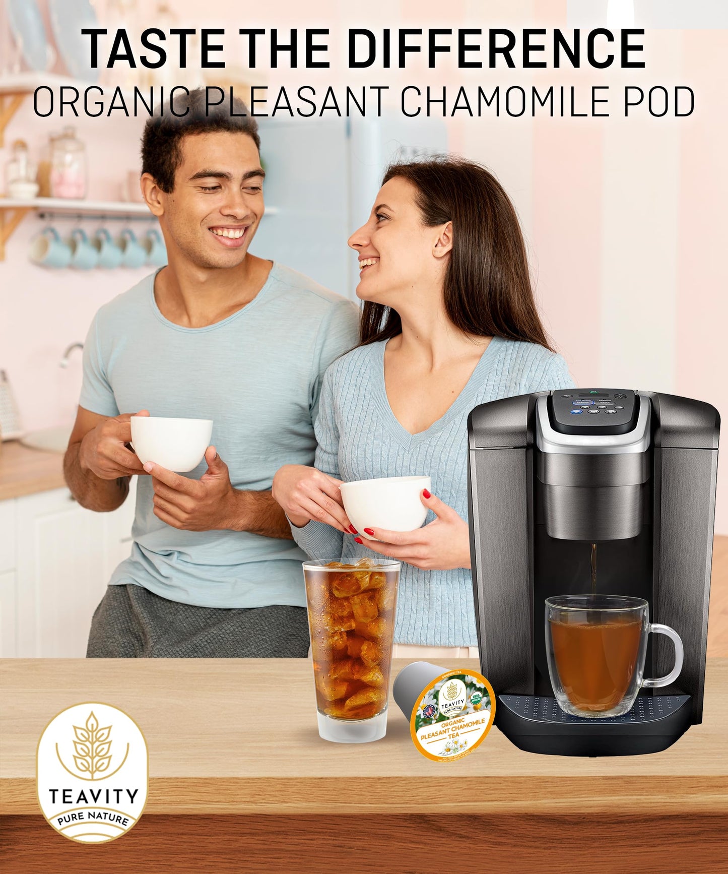 Teavity Organic Chamomile Tea Pods - Decaf, 24 Count, Compatible with Keurig