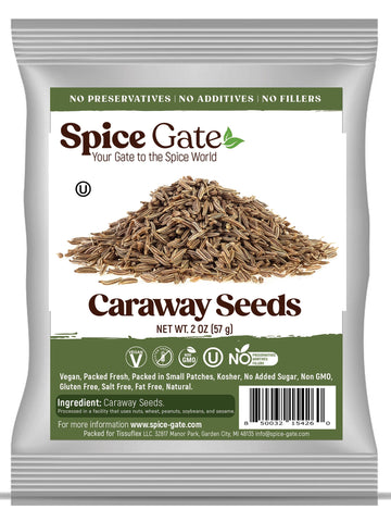 Spice Gate Caraway Seed - Whole (2 oz), ideal for adding depth to rye bread, perfect in harissa, seasonings, pickles, and sauces