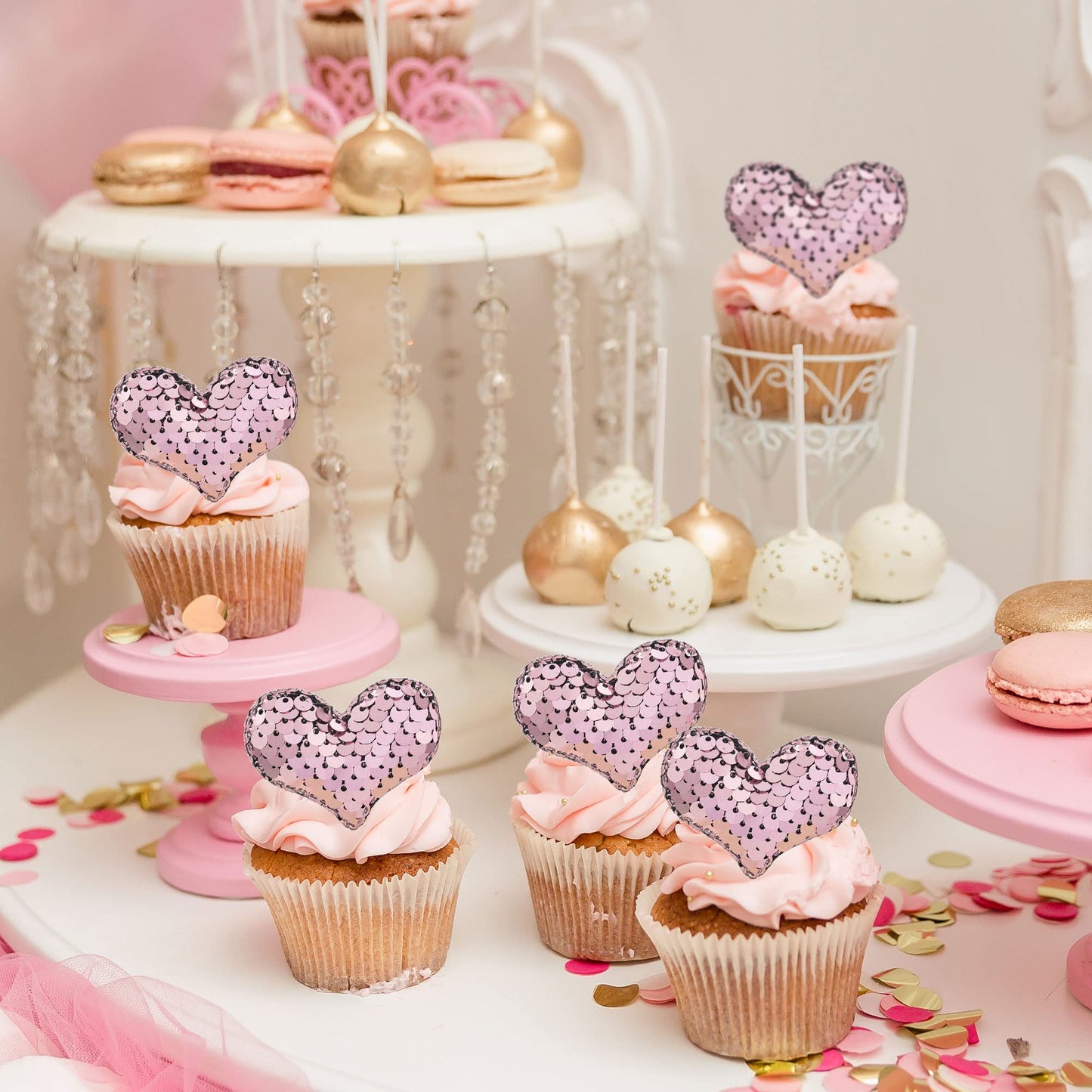 24Pcs Valentines Day Heart Cupcake Toppers Pink Valentines Day Cupcake Picks Decorations For Valentine'S Day Theme Wedding Engag