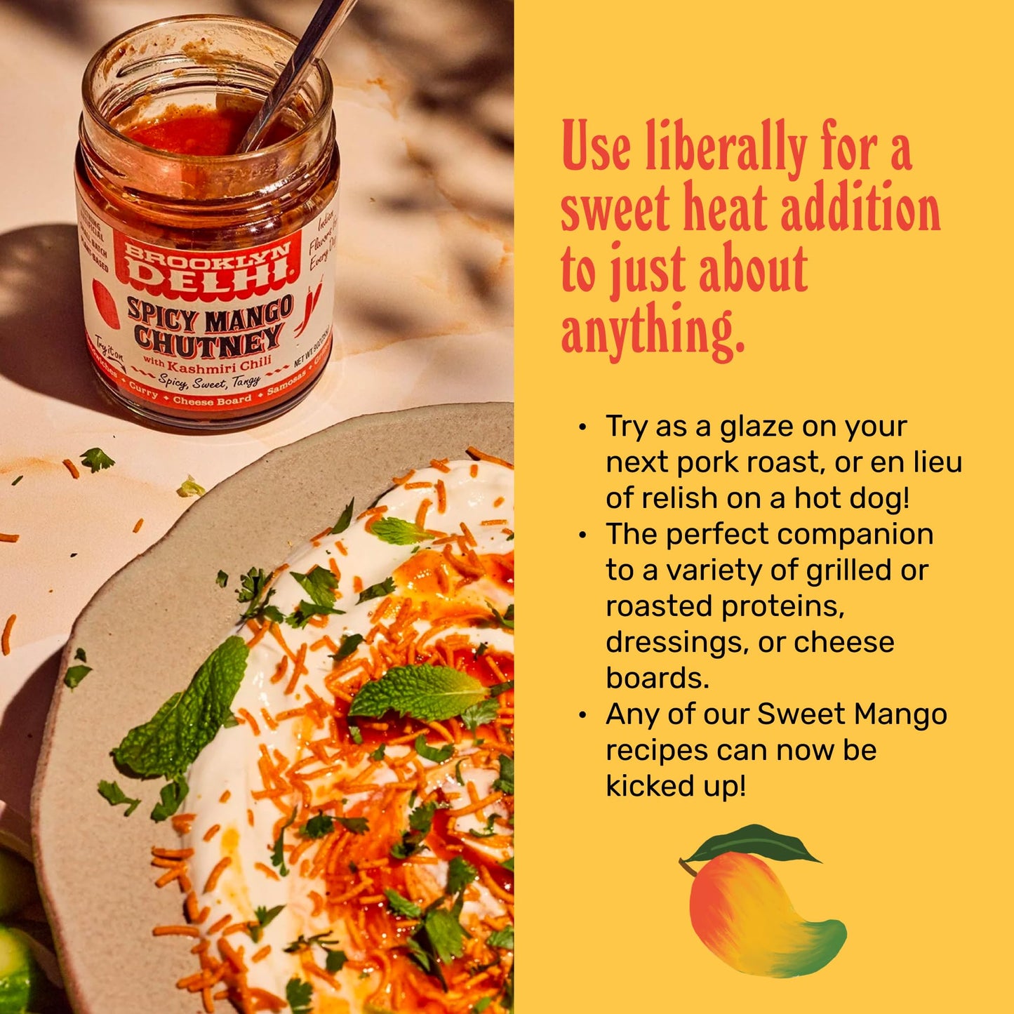 Brooklyn Delhi Spicy Mango Chutney | Made With Ripe Mangos, Fresh Ginger, And Heirloom Kashmiri Chili Peppers | Vegan, Nothing A