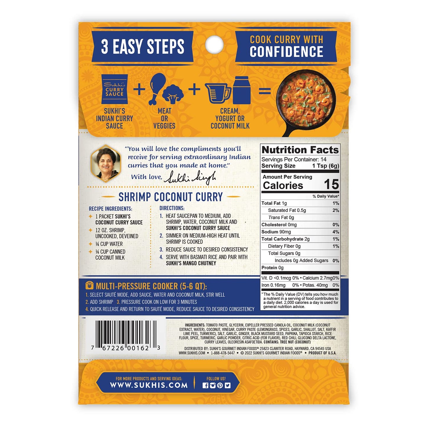 Sukhi's Indian Curry Sauce - Coconut Curry Sauce 3oz (Pack of 6) 84 Servings - Gluten Free Indian Sauce Indian Simmer Sauce