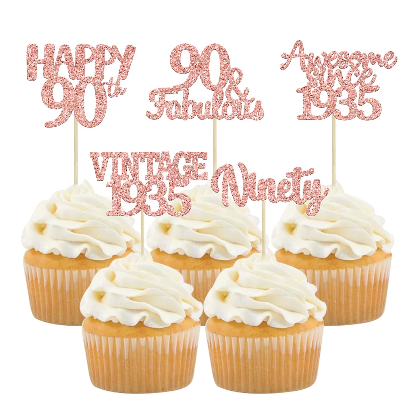 Gyufise 30Pcs Rose Gold Vintage 1935 Cupcake Toppers 90Th Birthday Cupcake Toppers Awesome Since 1935 Hello 90 Cake Topper Seven