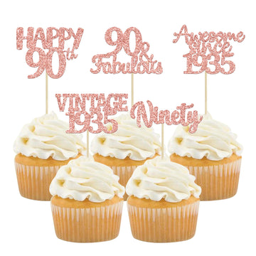 Gyufise 30Pcs Rose Gold Vintage 1935 Cupcake Toppers 90Th Birthday Cupcake Toppers Awesome Since 1935 Hello 90 Cake Topper Seven
