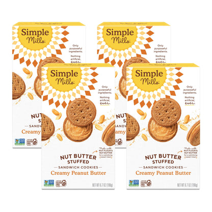 Simple Mills Creamy Peanut Butter Sandwich Cookies - Gluten Free, Vegan, Healthy Snacks, 6.7 oz (Pack of 4)