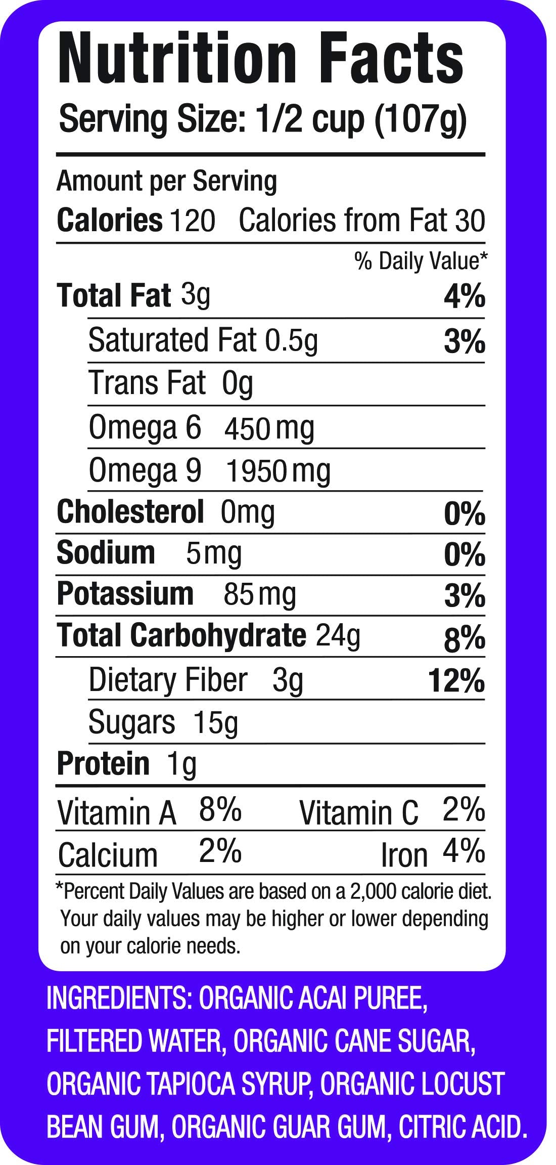 Amafruits Acai Berry Frozen Sorbet/Usda Organic/Antioxidant Rich Superfruit / 3 Gallon