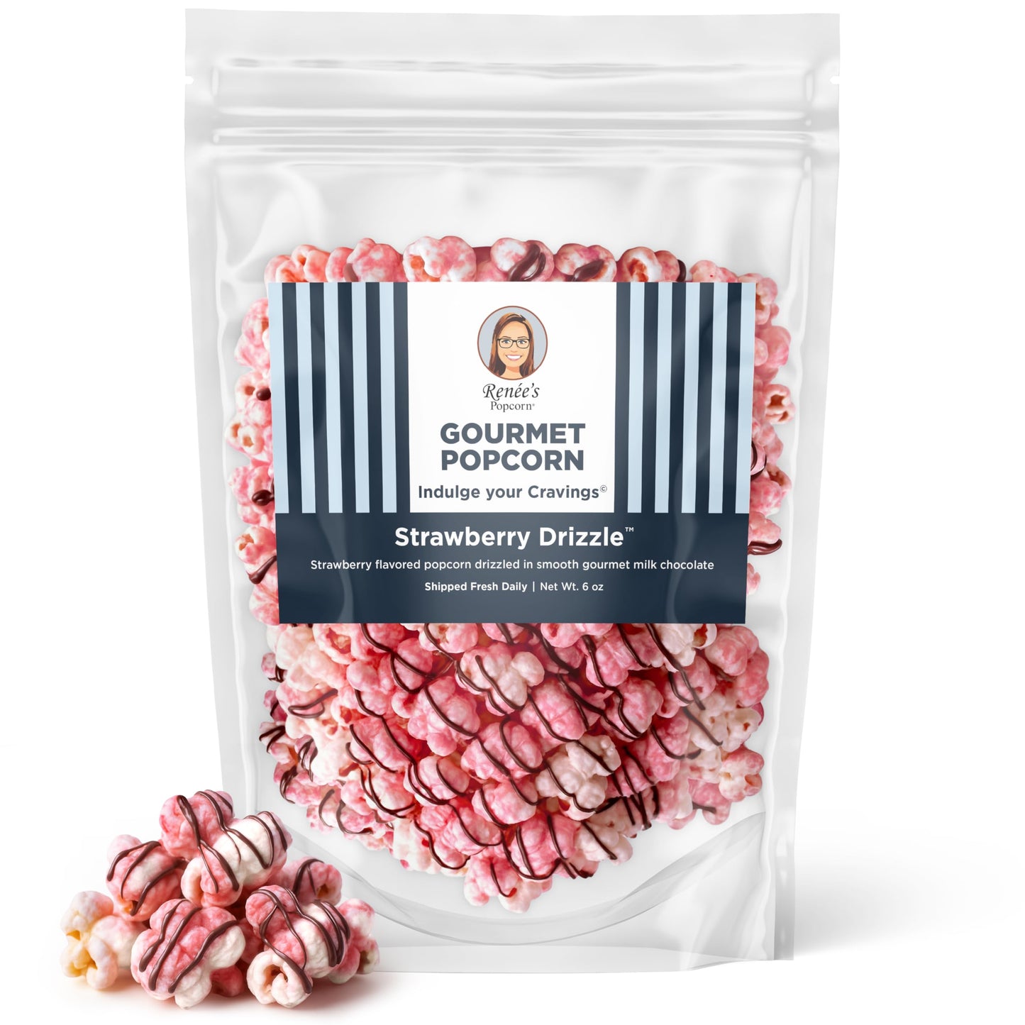 Renées Popcorn Strawberry Chocolate Drizzle Gourmet Popcorn, 6oz Resealable Bag, Sweet & Salty Snack