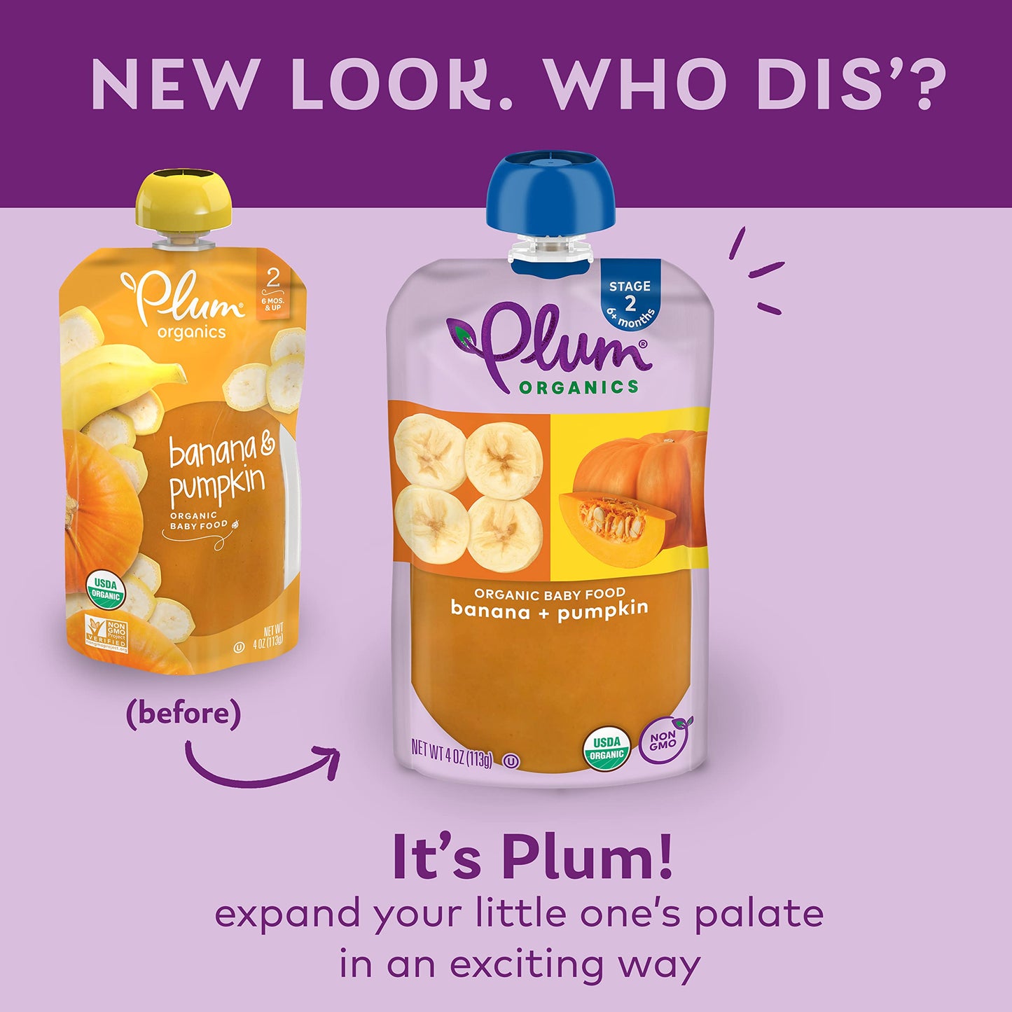 Plum Organics Stage 2 Organic Baby Food - Banana And Pumpkin - 4 Oz Pouch (Pack Of 6) - Organic Fruit And Vegetable Baby Food Pouch