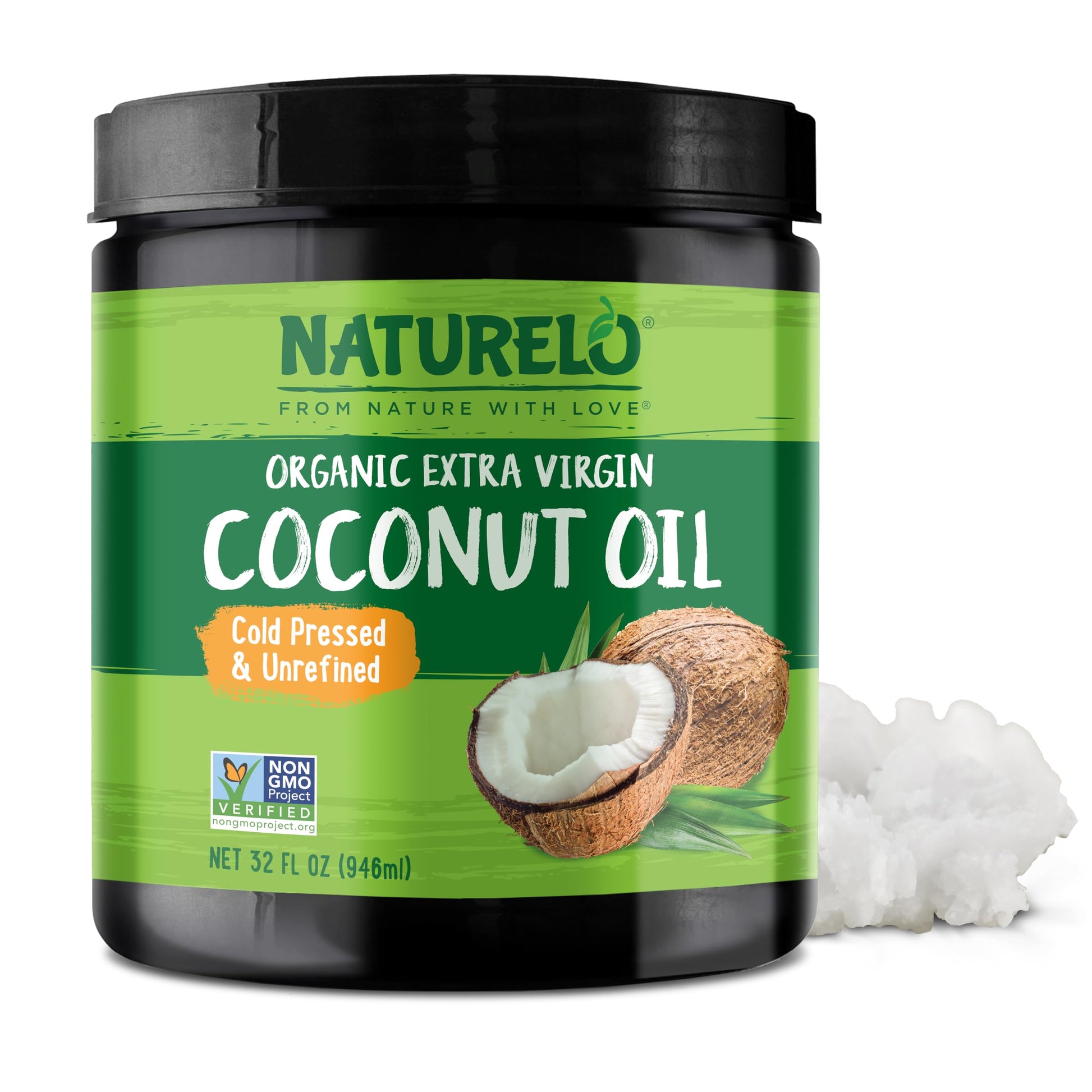 NATURELO Coconut Oil - Multi-Purpose Extra Virgin Coconut Oil for Skin, Organic Coconut Oil for Cooking, Unrefined Coconut Oil f