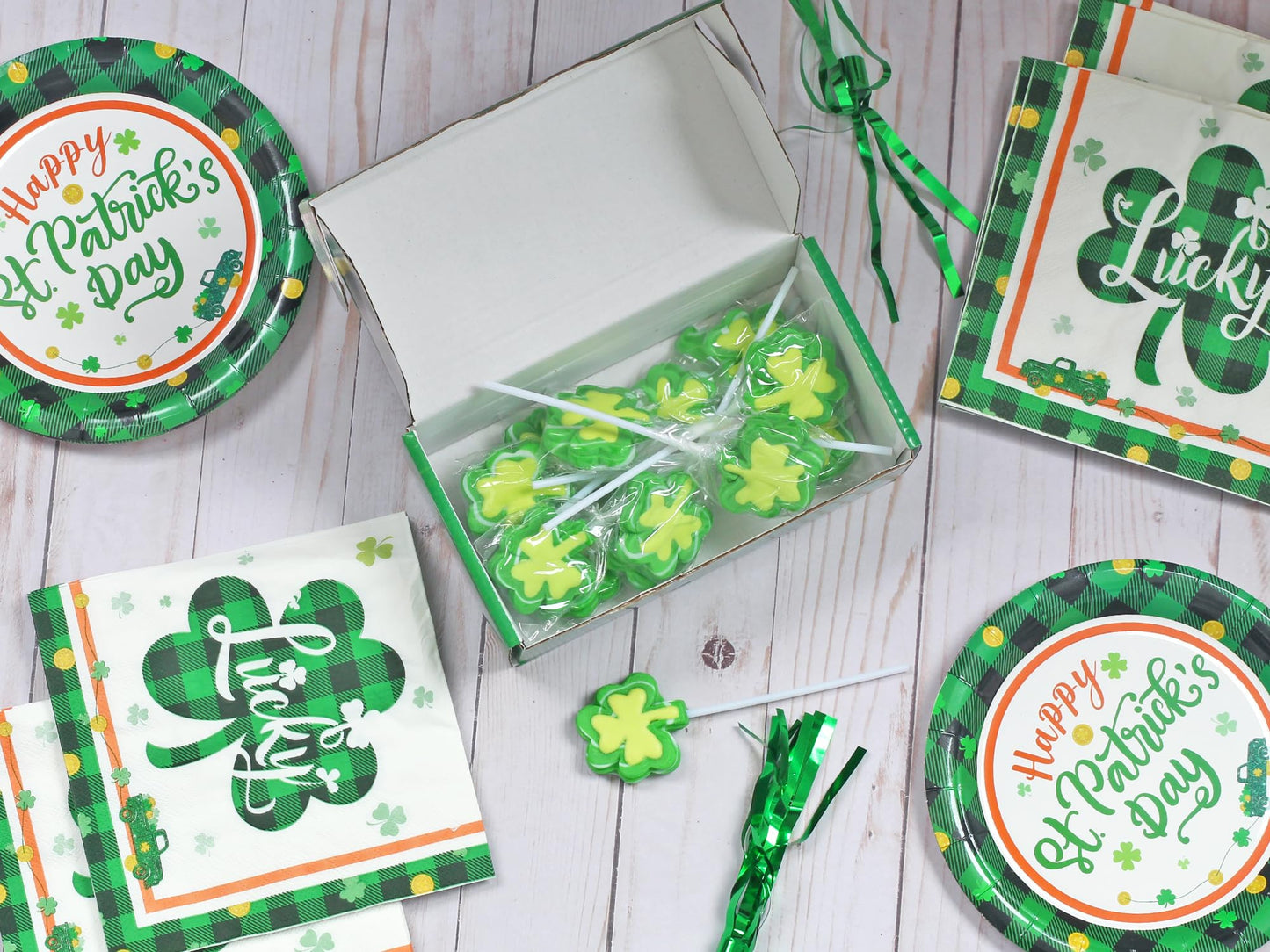 12 Shamrock Lollipops - St Patricks Day Candy And Party Favors - Irish Candy