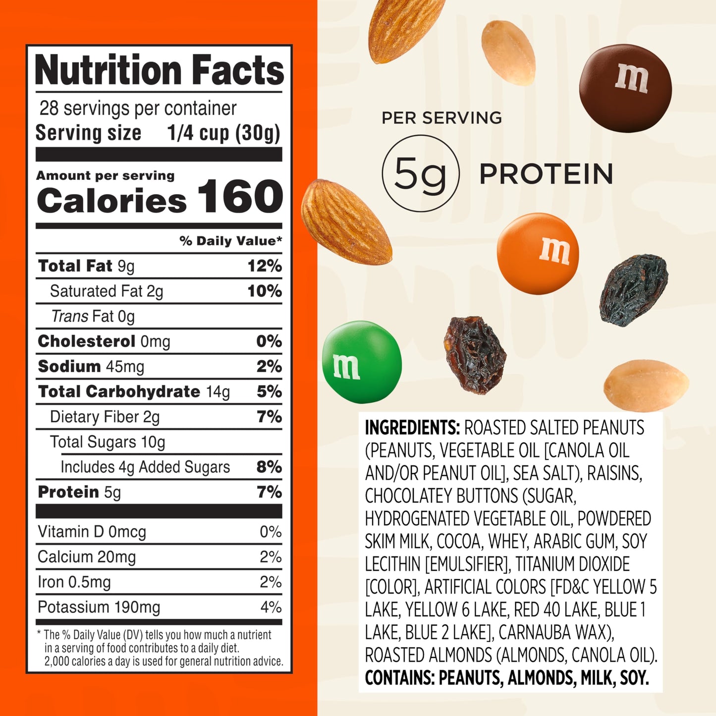 Snak Club Energizer Trail Mix with Roasted Salted Peanuts, Raisins, M&MS Chocolate Candies, Roasted Almonds, Gluten-Free and Kos