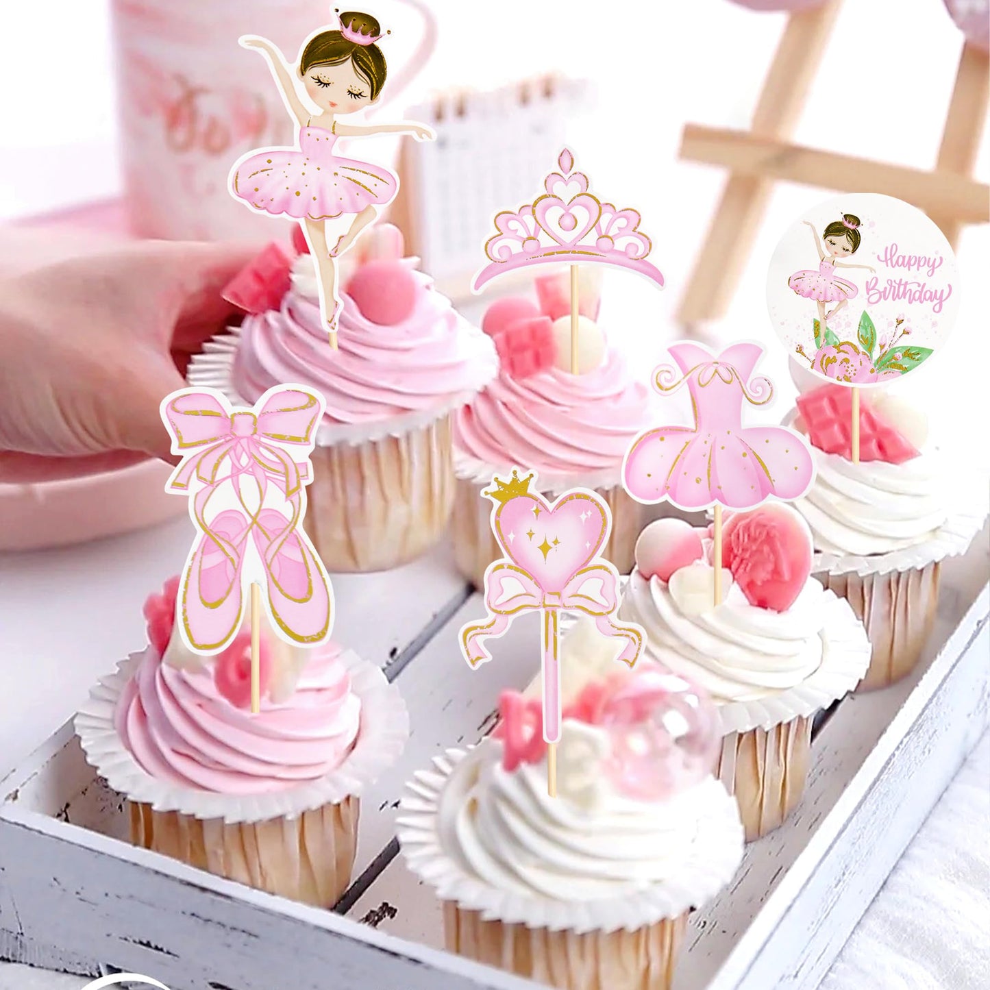 Ercadio 24 Pack Ballerina Tutu Cupcake Toppers Pink Ballet Girl Cupcake Toppers Ballet Happy Birthday Cupcake Picks For Ballerin