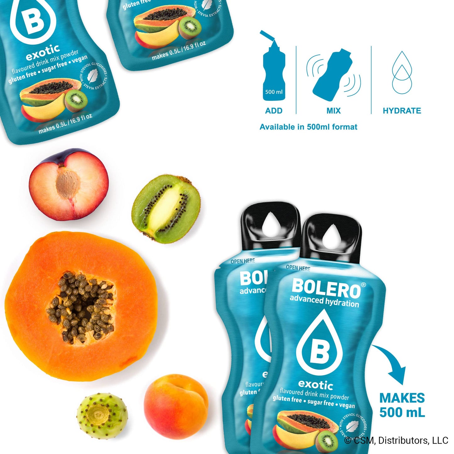 Bolero- Sugar Free Drink Mix Packets Exotic Fruit Flavors | Powdered Flavored Water Packets | 36 Small Sachet On The Go Packets