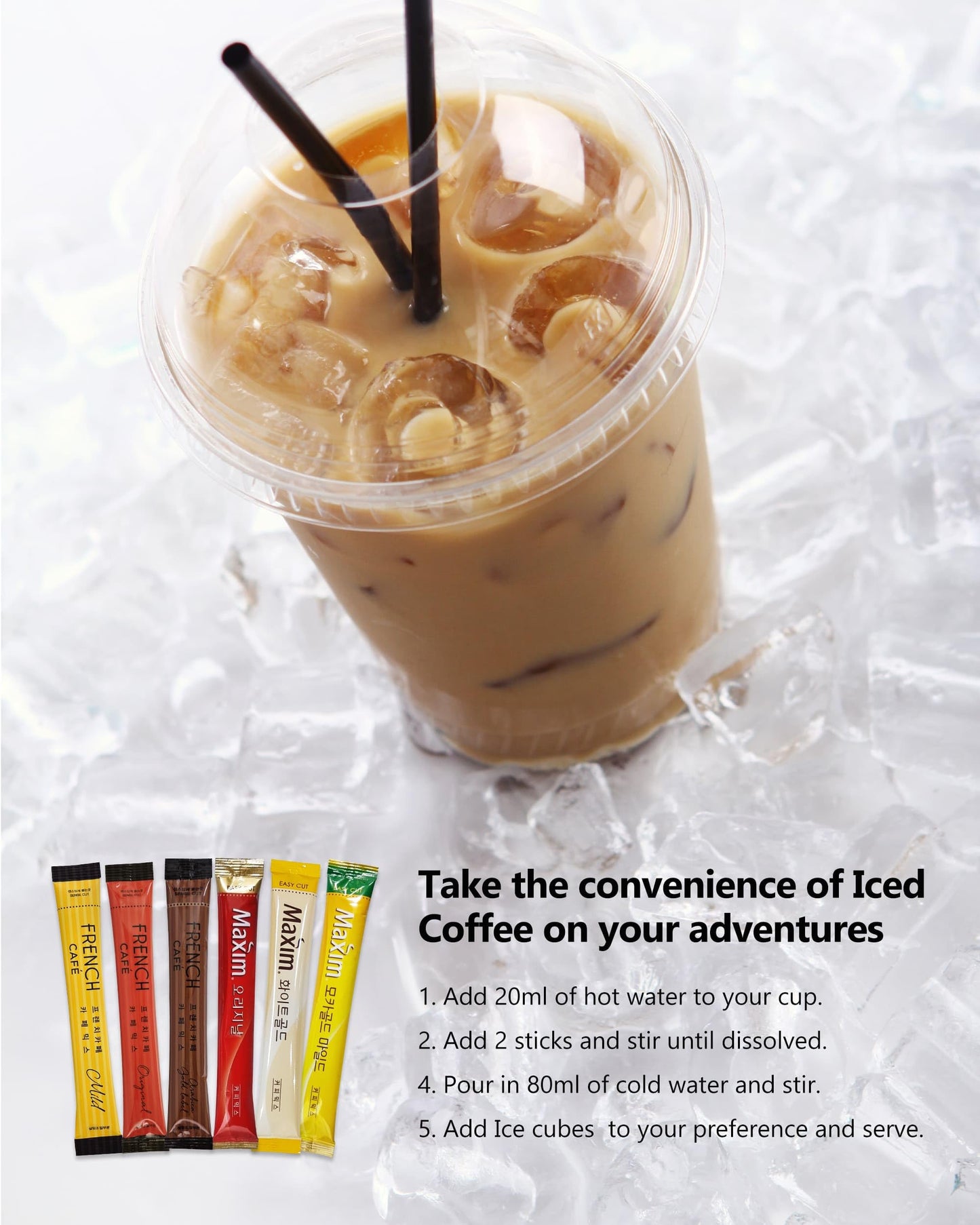 Cutie Mango Maxim French Enhanced Korean Instant Coffee Mix Sampler 6 Flavors Assortment Café Style Camping Party Single Serve Packets 30 Variety Pack (5 Sticks Each) With Complimentary 2 Teabags