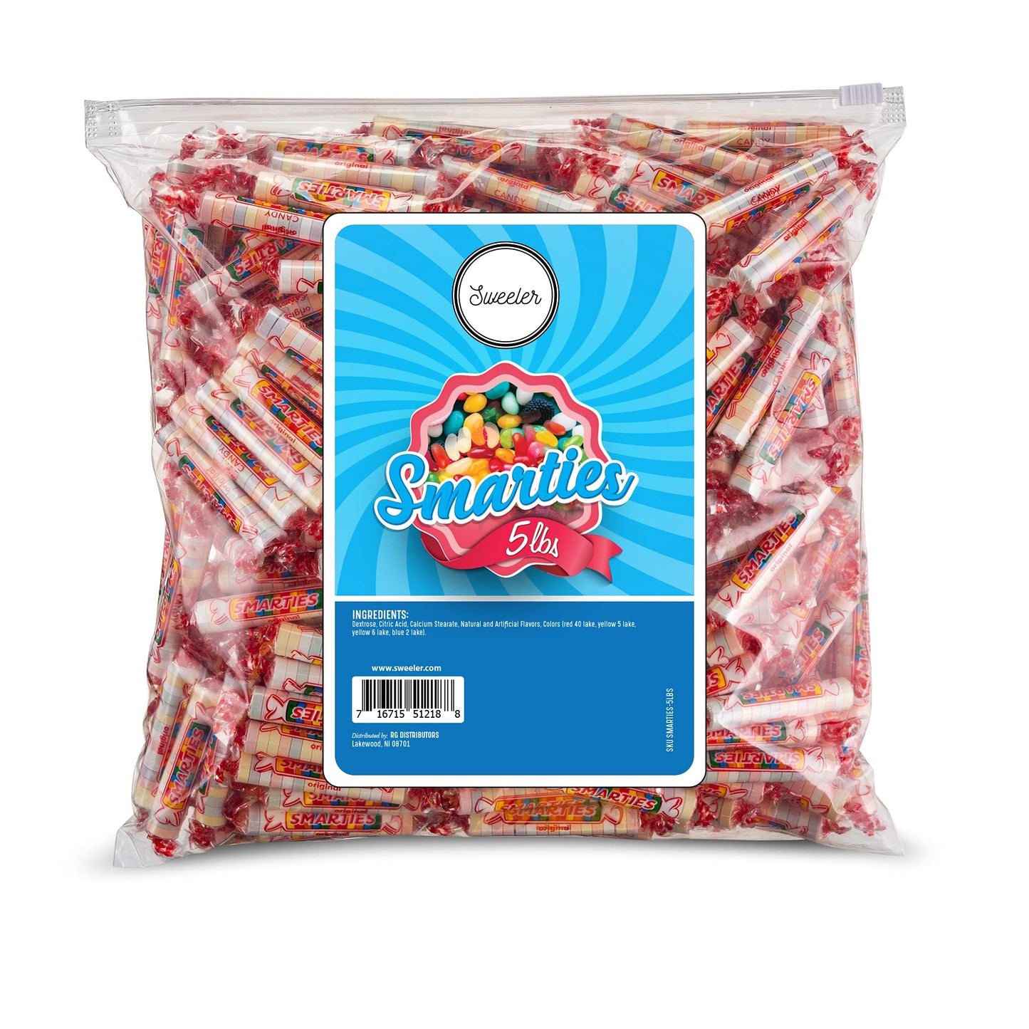 Smarties, Original Assorted Flavors Candy, Resealable Bag, 5lb