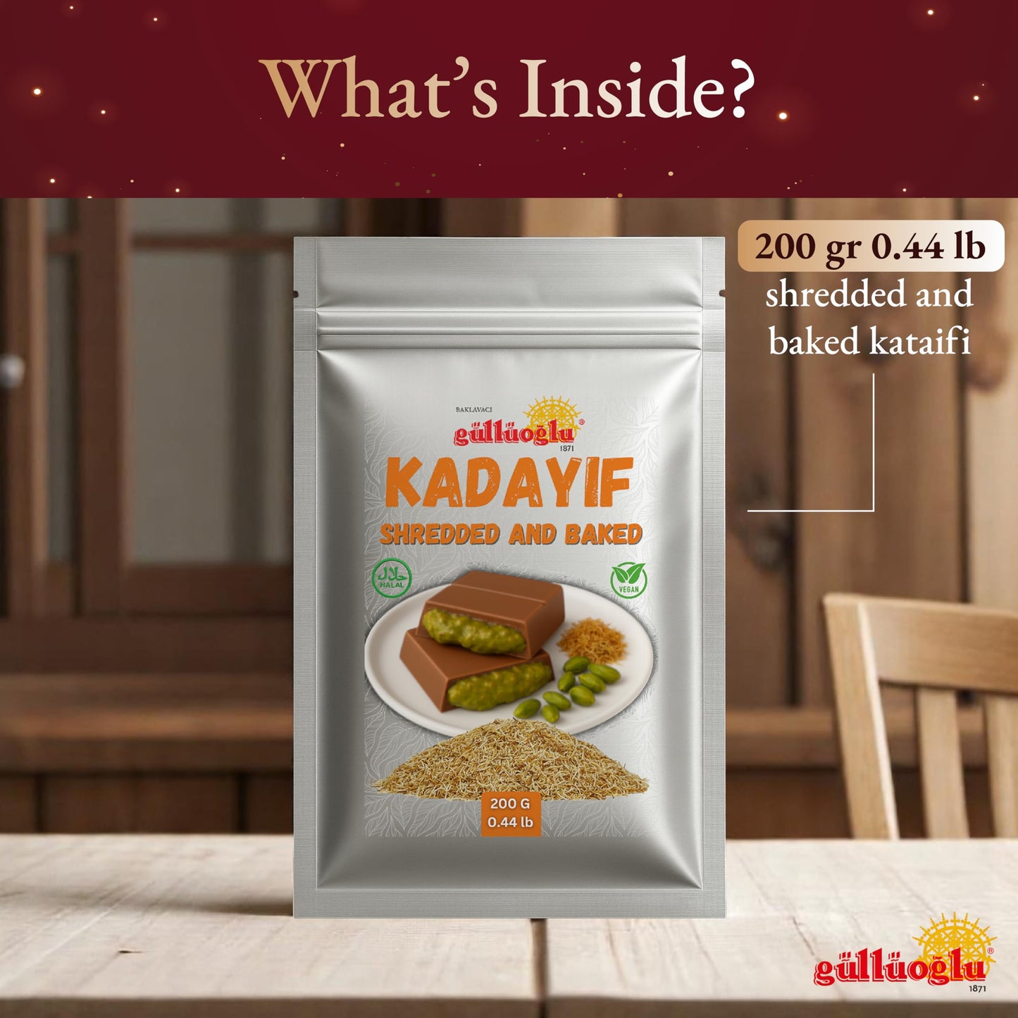 Gulluoglu Baked & Shredded Kataifi - 200 G - 0.44Lb Kadayif Chopped Fillo Dough, Shredded Phyllo, Kadayif Pastry Dough, Knafeh,