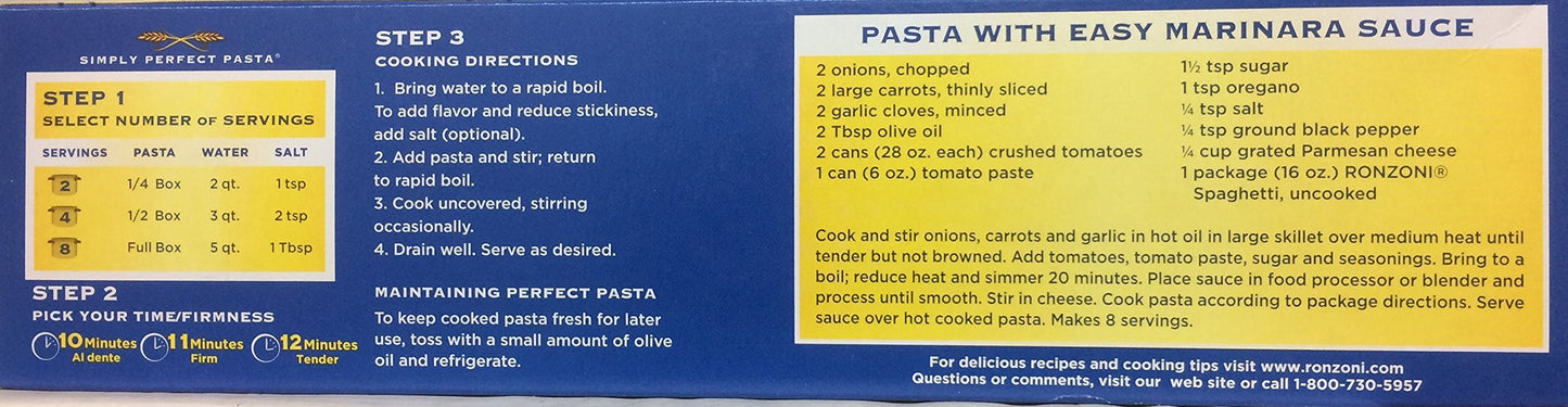 Ronzoni Spaghetti Macaroni 16 Oz. Pack Of 3.