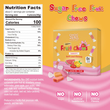 Choczero Chewy Candy Variety Pack, Sugar Free, All Natural, Vegan, Orange Strawberry And Watermelon Candy, 3.5 Ounce (Pack Of 1)