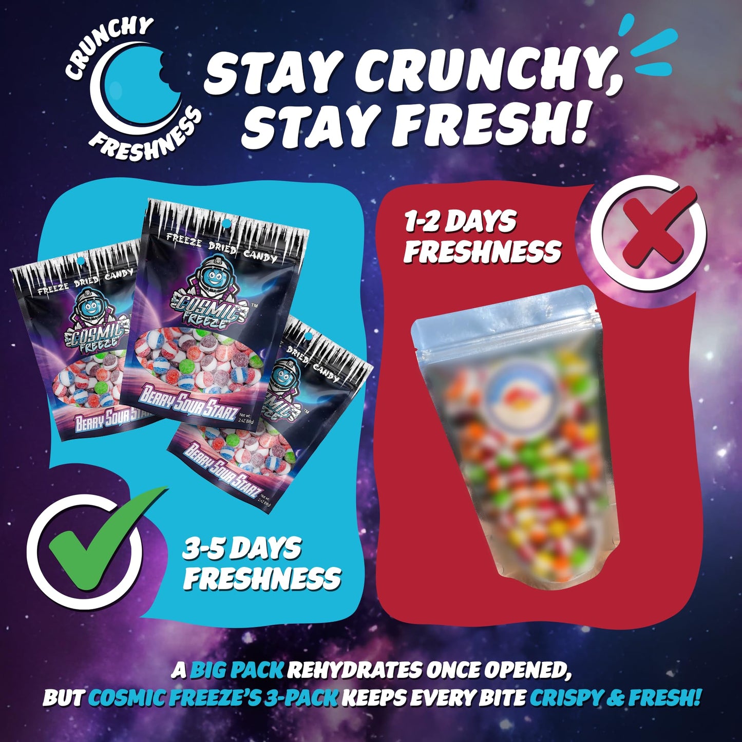 Cosmic Freeze Berry Sour Starz Dried Candy, Crunchy Dry Candy For Mix-In Snacks Dried, Gluten-Free, Made In Usa, 2.4 Oz, 3-Pack