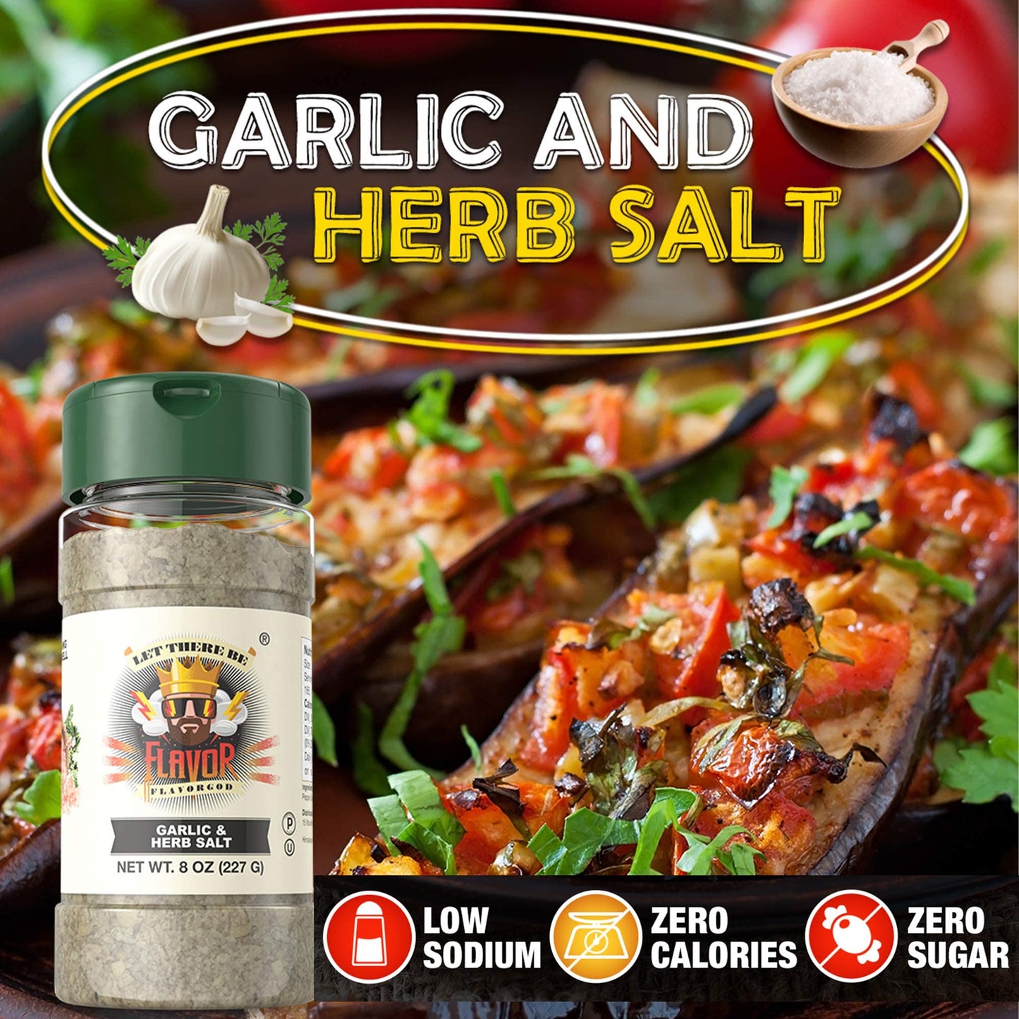 Garlic & Herb Salt Finisher, 2 Bottles By Flavor God - Enhanced All Natural & Healthy Spice & Seasoning Mix Blend For Chicken & Beef - Kosher & Low Sodium - Great Flavor Spices And Seasoning Gift