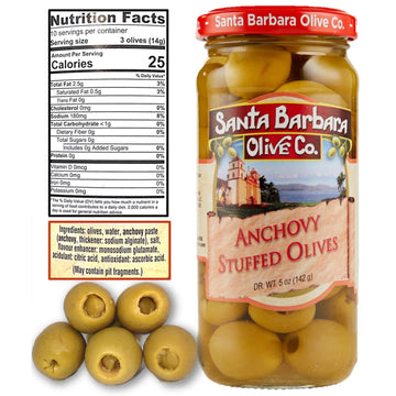 Santa Barbara Olive Stuffed Olives, Anchovy, 5 Ounce (Pack of 6)
