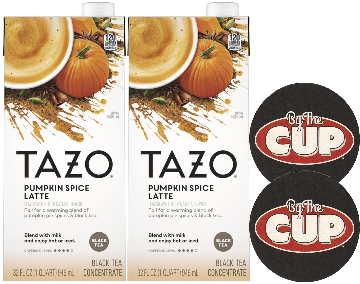 Tazo Pumpkin Spice Latte Black Tea Concentrate, 32 Oz (Pack Of 2) With Coasters