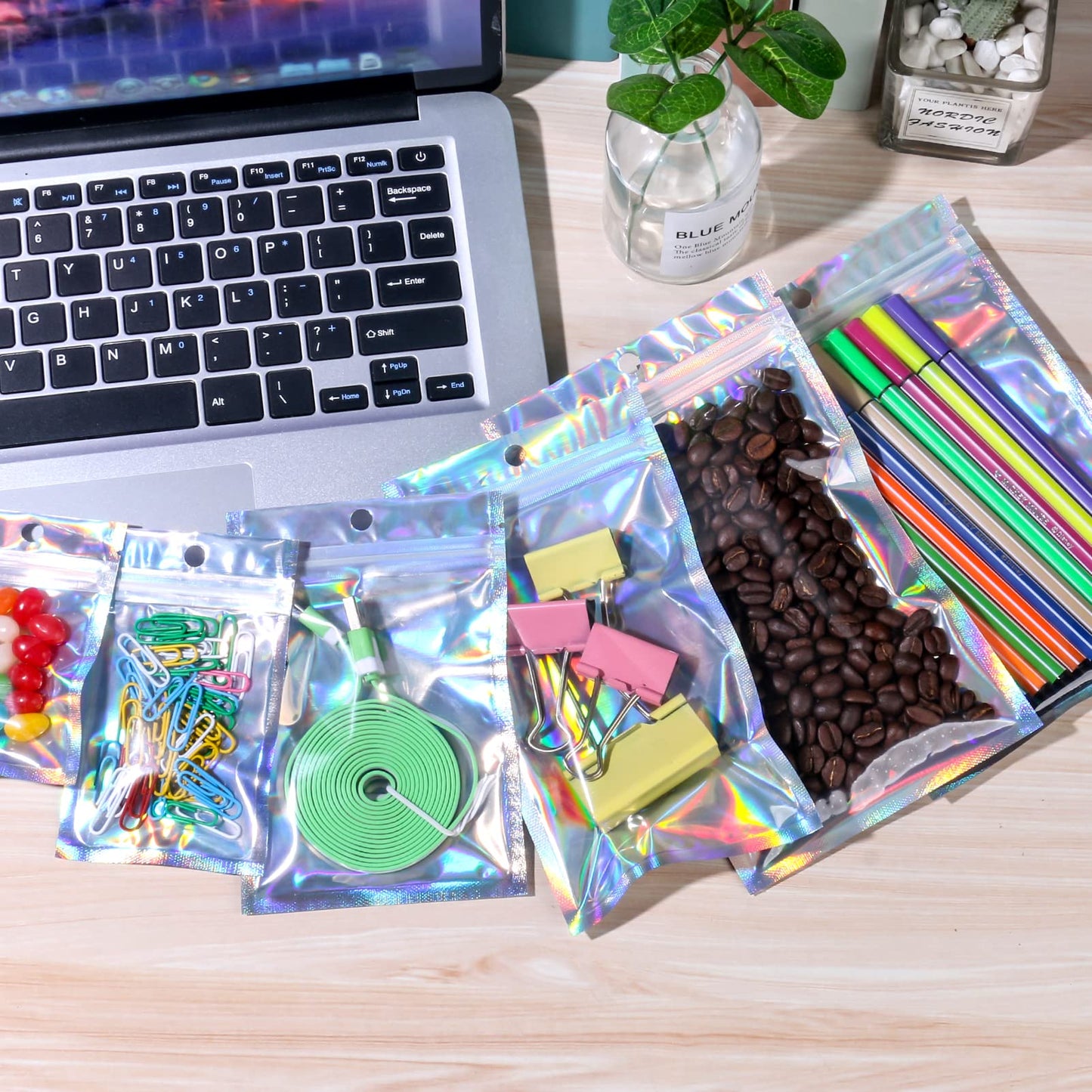 100 Pack Resealable Mylar Bags Smell Proof Pouch Aluminum Foil Packaging Plastic Ziplock Bag,Big Mylar Storage Bags For Candy,Je