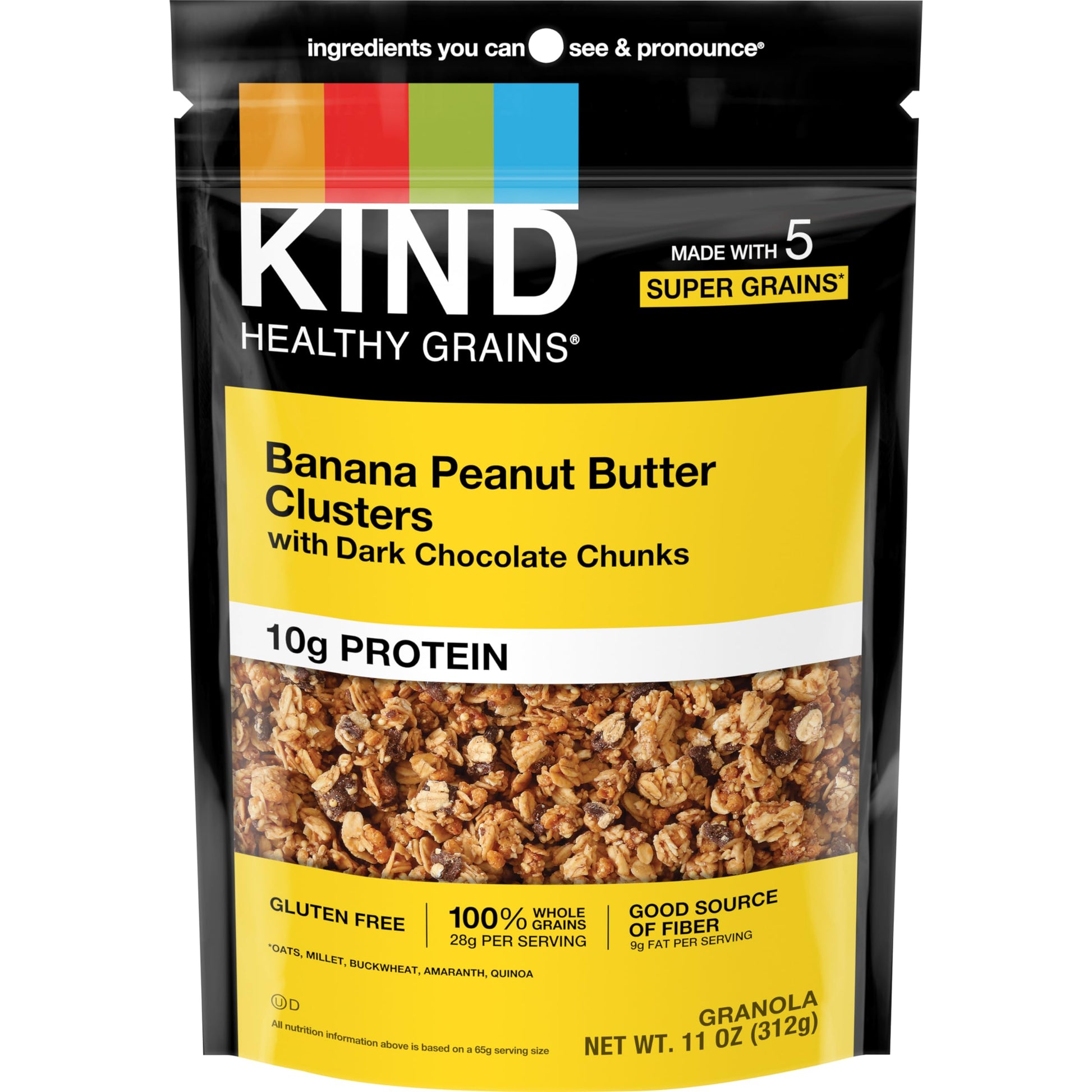 KIND HEALTHY GRAINS Granola Family Size, Healthy Snack, Banana Peanut Butter with Dark Chocolate Chunks Granola Clusters, 10g Pr