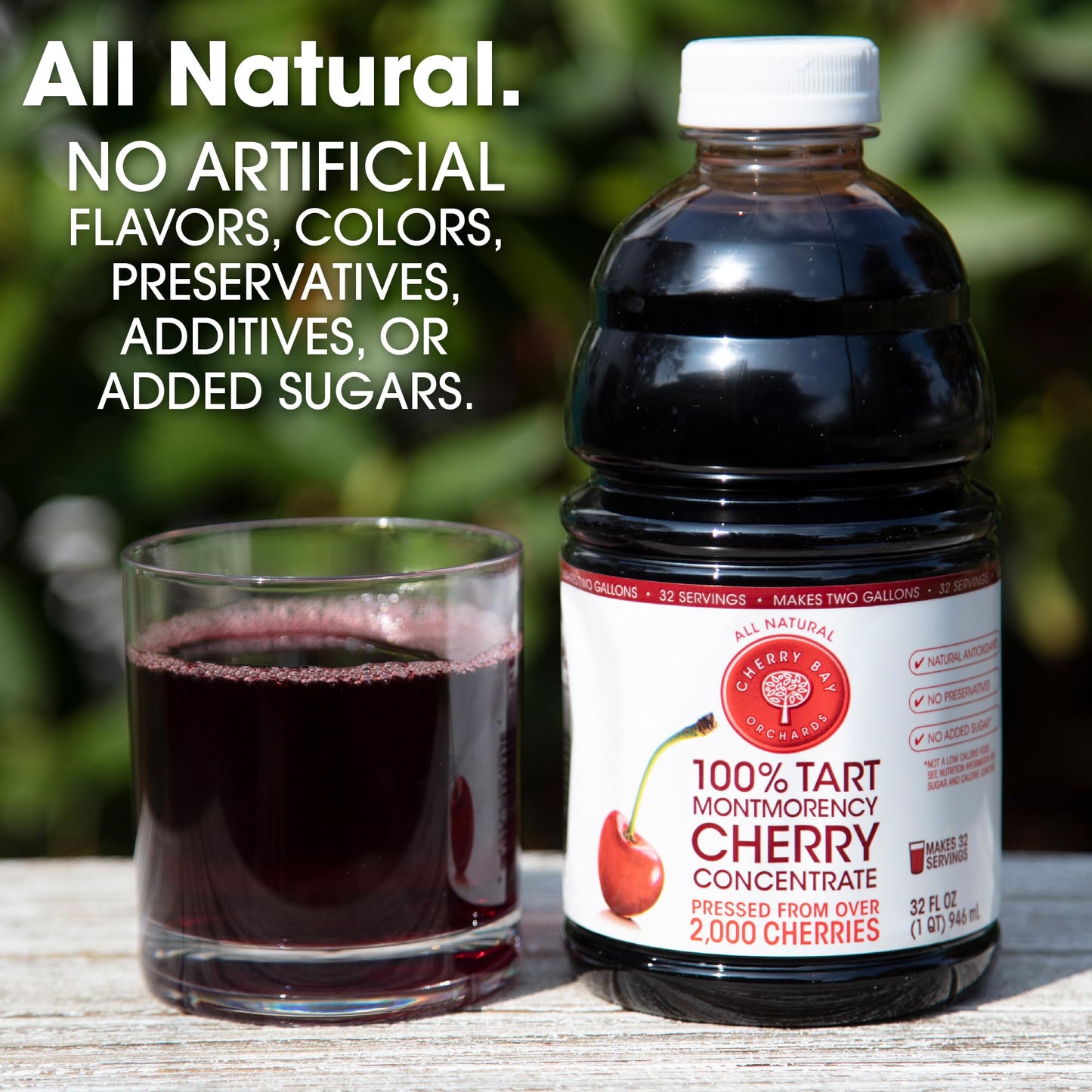 Cherry Bay Orchards Tart Cherry Concentrate Juice - All Natural, Gluten Free, 32oz Bottle (Pack of 2)
