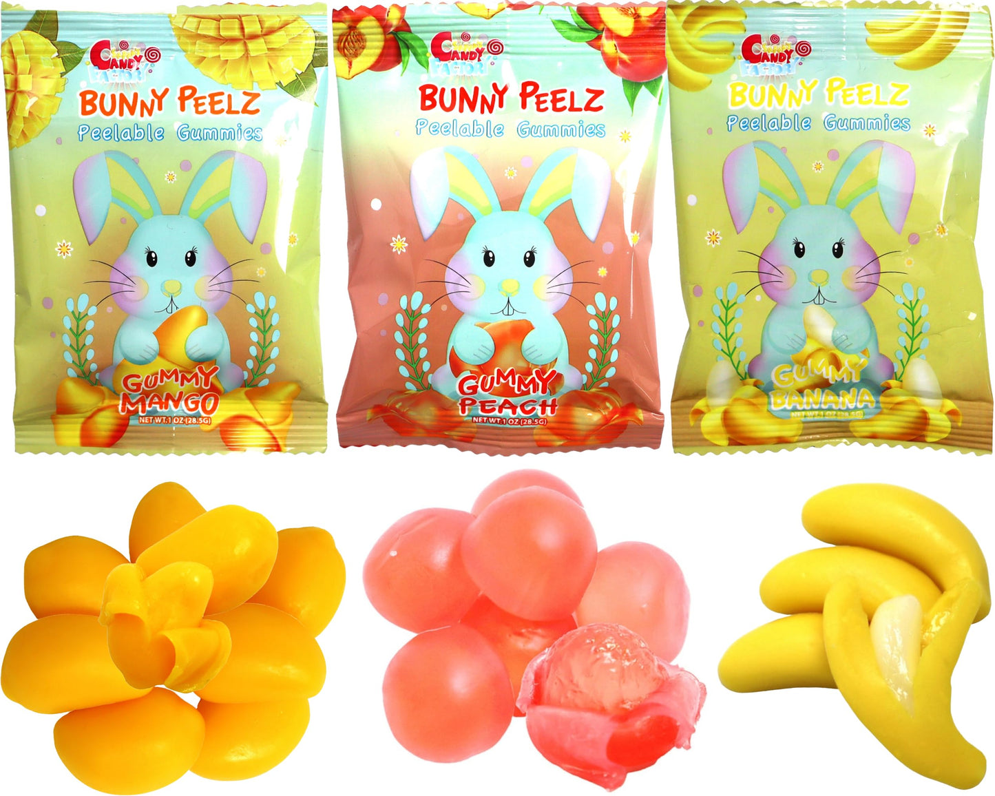 Sarah'S Candy Factory 3 Variety Peelable Gummy Candy, Mango, Peach, And Banana Flavors 1 Oz (18 Pack) Single Serve Snack Packs,
