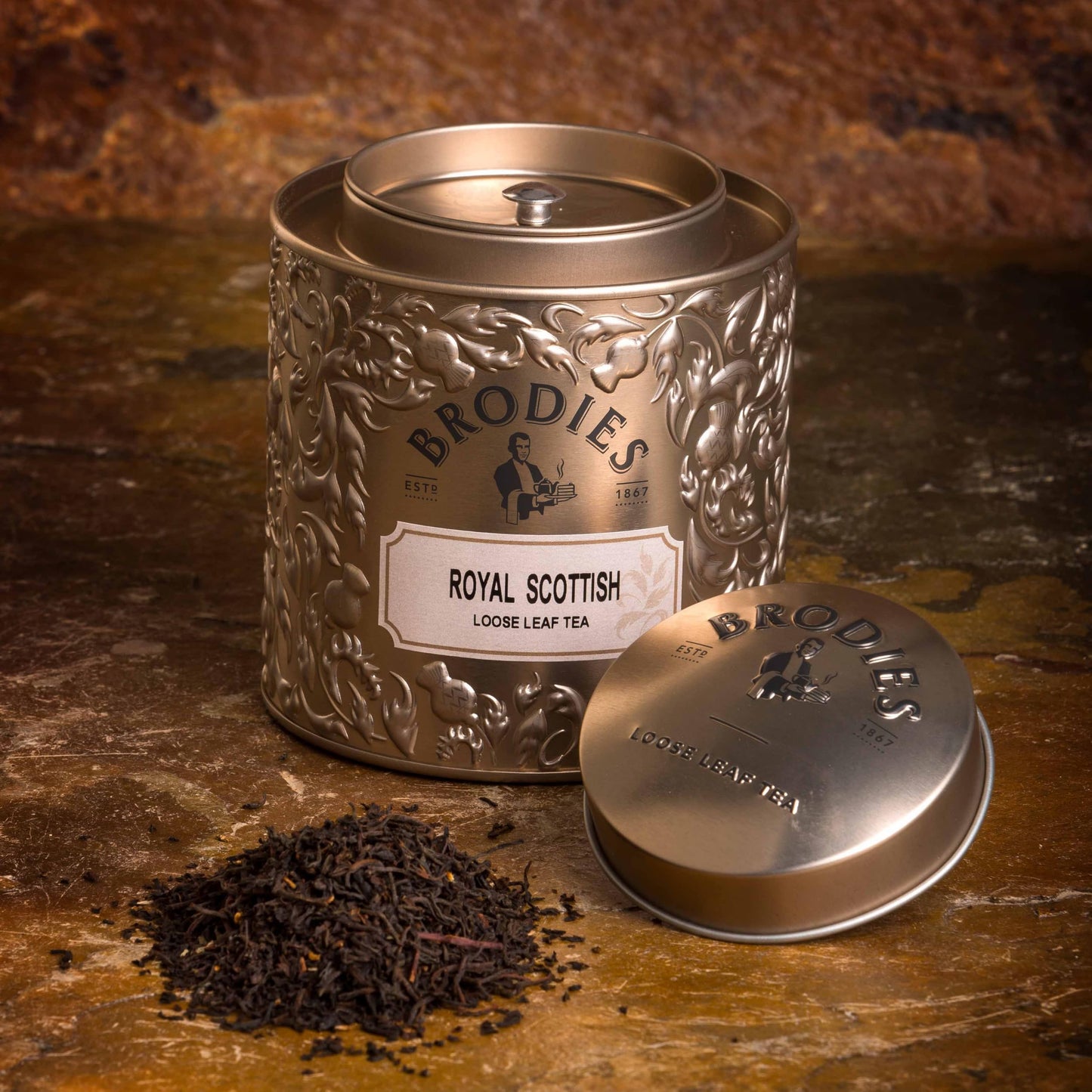 Brodies Tea, Royal Scottish Tea, Loose Leaf Black Tea Caddy Gift Tin Imported from Scotland, 100g Tin (Pack of 1)