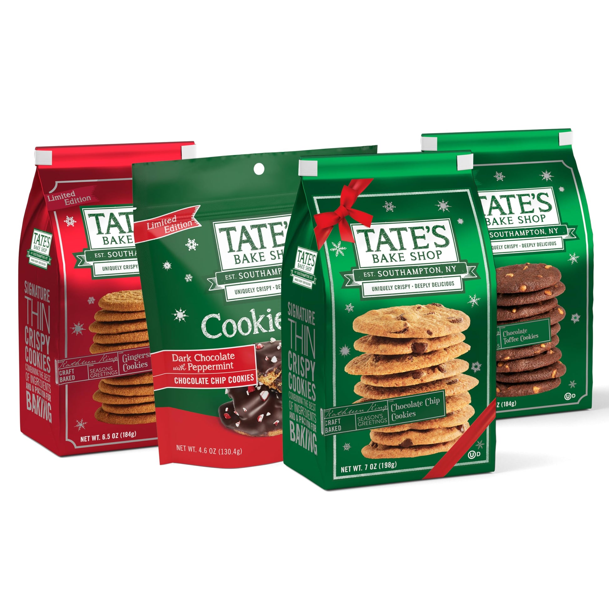 TateS Bake Shop Holiday Cookies Variety Pack  Chocolate Chip  Toffee  And Flavor Blendgersnap Cookies  Plus Peppermint Bark  4 Bags