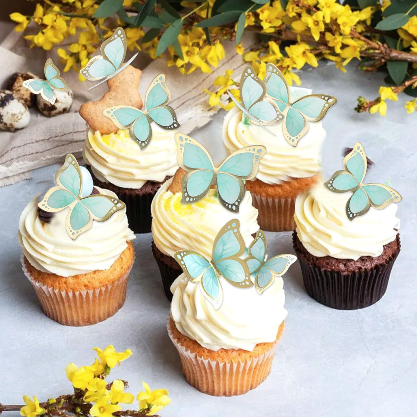 Ercadio 30 Pack 3D Butterfly Cake Toppers Green Butterfly Cake Toppers Mix Sizes Waterproof Arts Butterfly Cupcake Picks For Bab