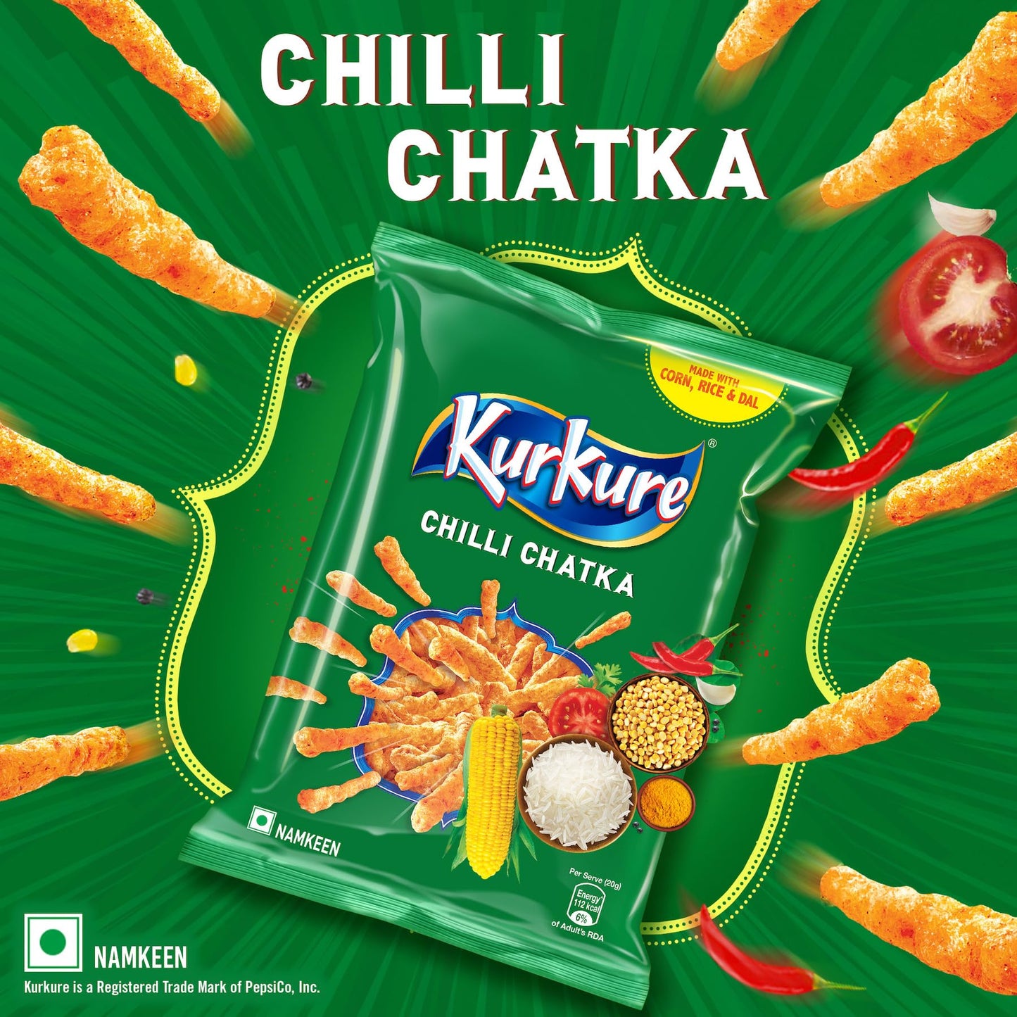 Kurkure Namkeen Chips, Chilli Chatka Flavour, Crispy Spicy Chips & Snacks, 70/75G(Weight May Vary)