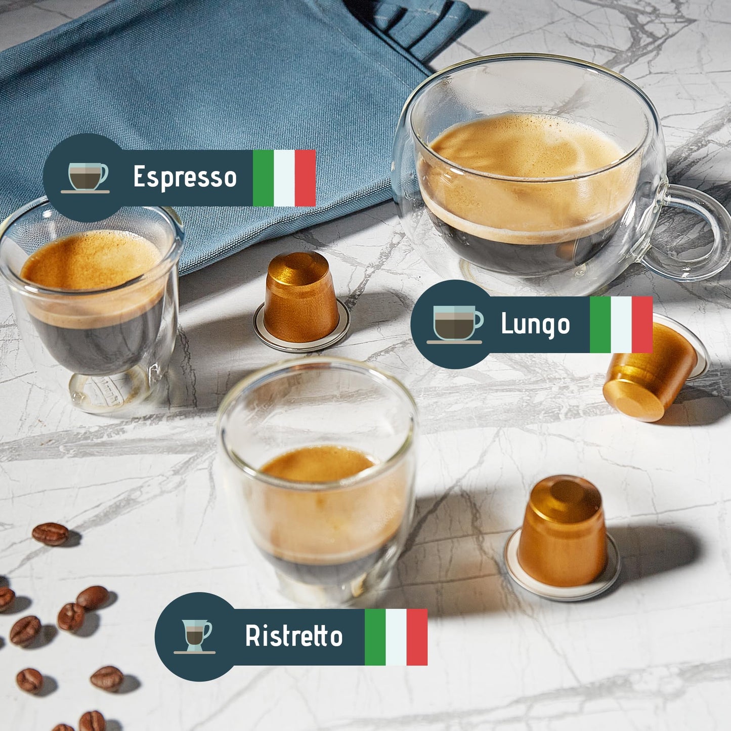 Artuzzi Nespresso Coffee Pods - Espresso Ristretto Lungo Variety Pack, 120 Count, Aluminum & Recyclable compact pieces
