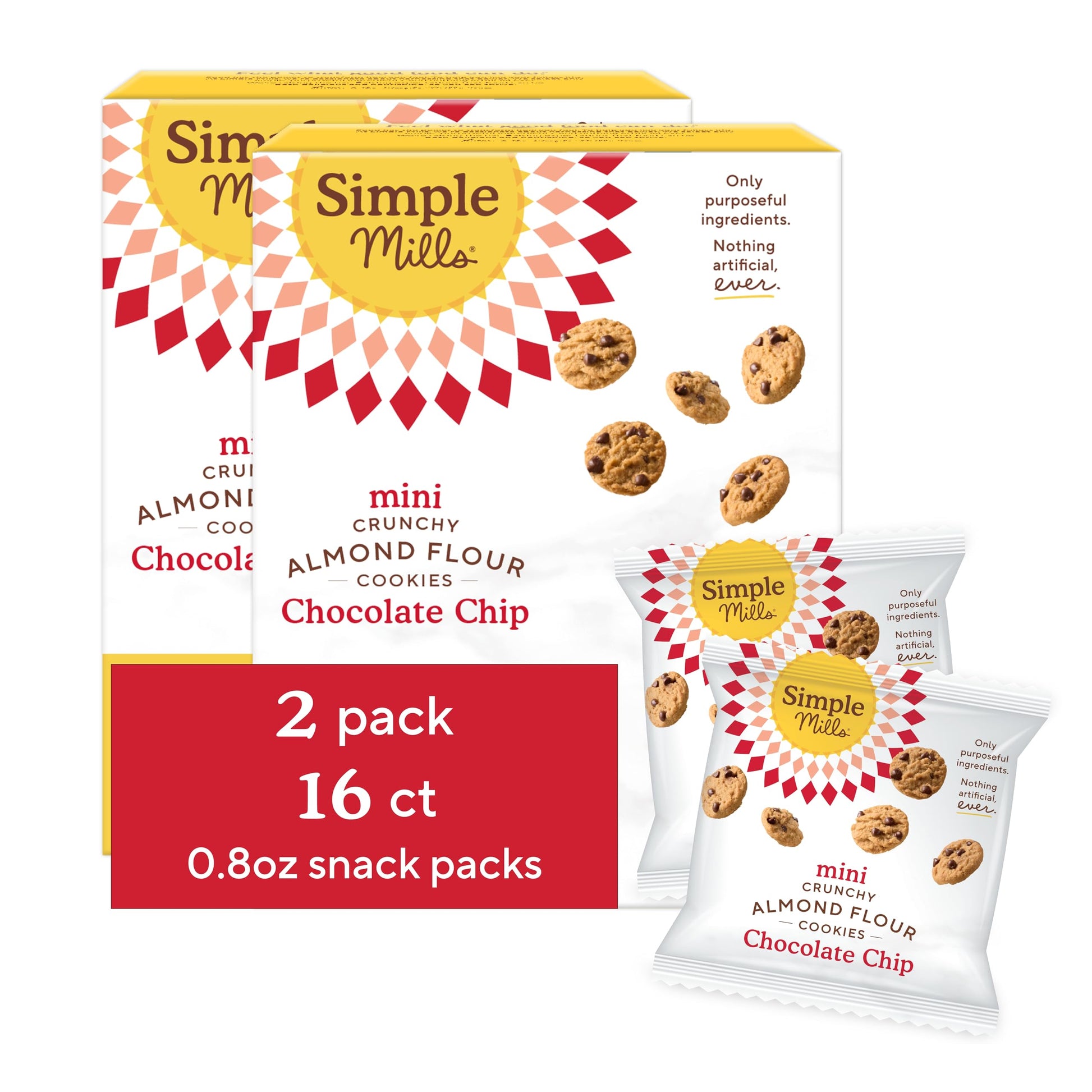 Simple Mills Almond Flour Mini Chocolate Chip Cookie Snack Packs, Healthy Halloween Snacks for Kids, Individual Packs, Gluten Fr