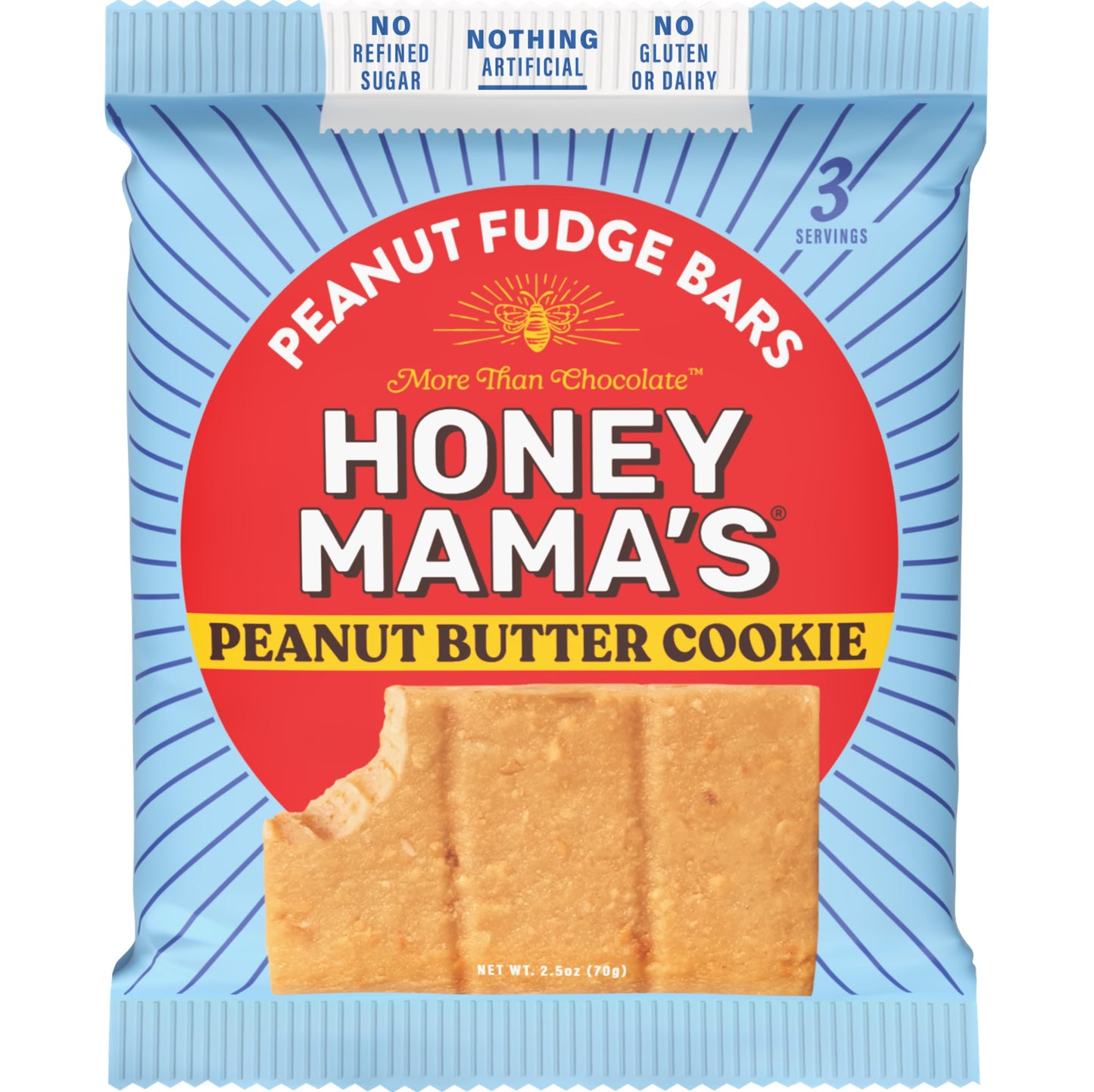 Honey Mamas, Peanut Butter Cookie Peanut Fudge Bar, NO Refined Sugar, Gluten Free, Dairy Free, Soy Free, NO Seed Oils, 2.5 Ounc
