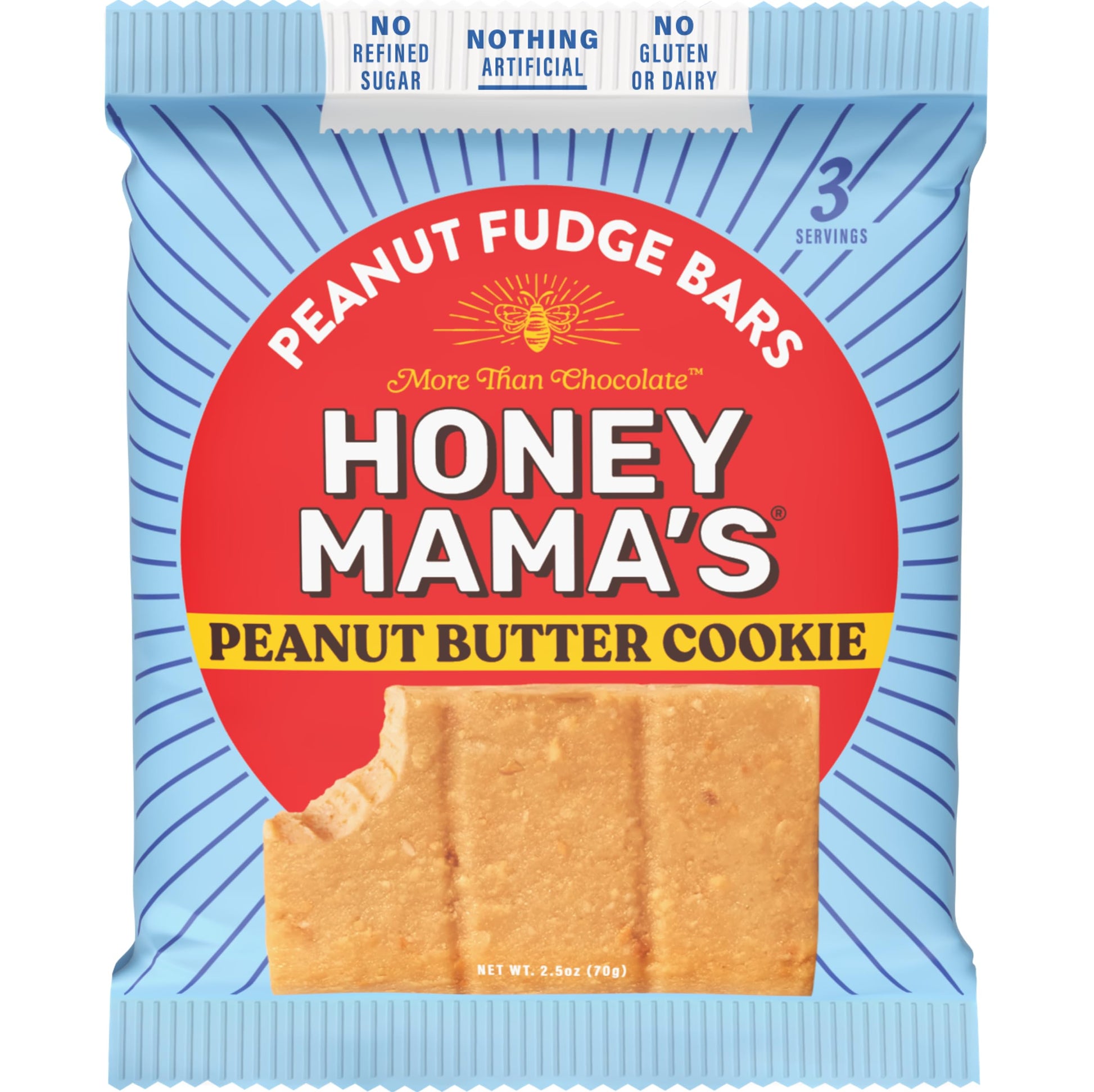 Honey Mamas, Peanut Butter Cookie Peanut Fudge Bar, NO Refined Sugar, Gluten Free, Dairy Free, Soy Free, NO Seed Oils, 2.5 Ounc