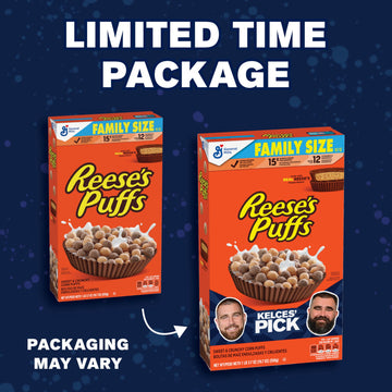 Reeses Puffs Chocolatey Peanut Butter Cereal, Kid Breakfast Cereal, Family Size, 19.7 Oz