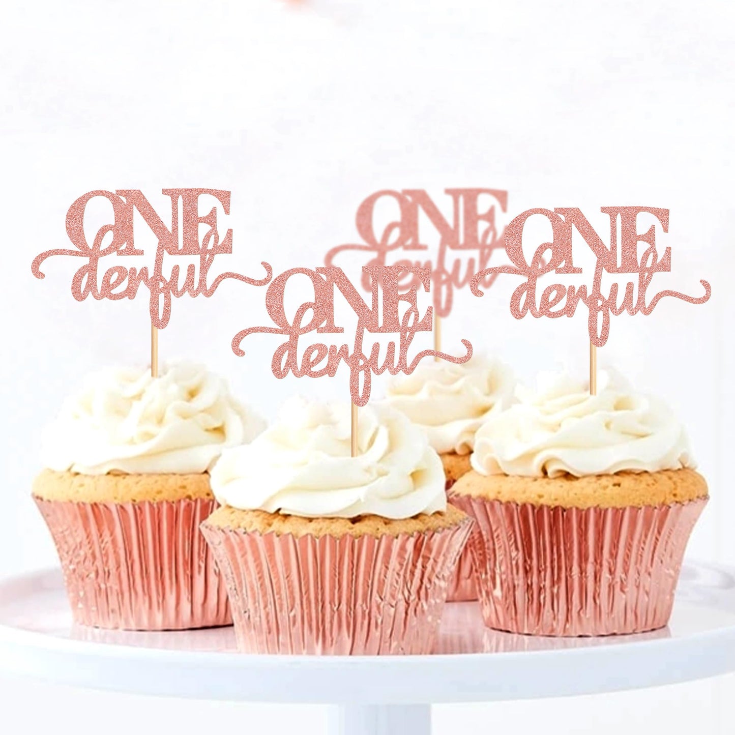Ercadio 24 Pack Onederful Cupcake Toppers Rose Gold Glitter Onederful Cupcake Picks Onederful Cupcake Decorations For Baby Showe