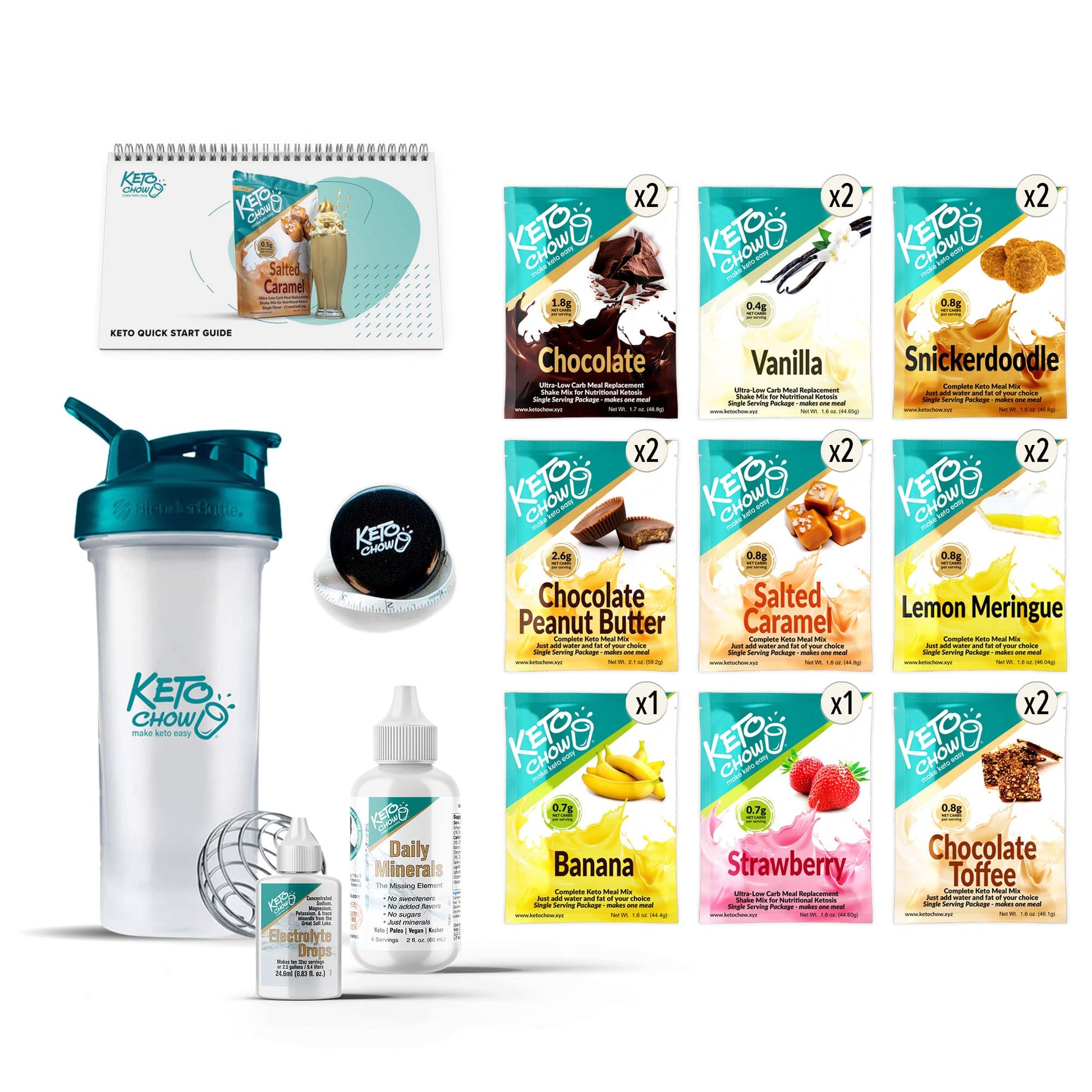 Keto Chow Premium Kit - Keto Meal Replacement Shake Powder, Low Carb, 20 Piece Set