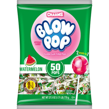 Charms Blow Pop Single Flavor Bag - Watermelon Flavored Lollipops With A Bubble Gum Center - Individually Wrapped Hard Candy - P
