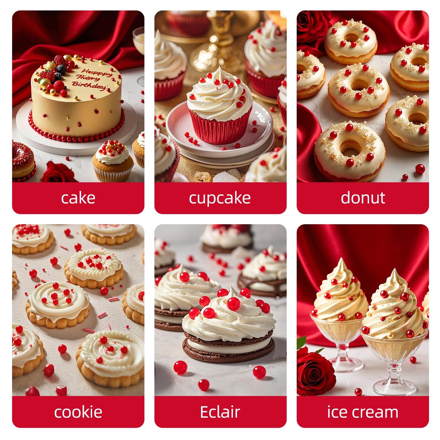 Sugarzy Edible Pearl Sugar Sprinkles for Baking, 130g, Red Pearl, Perfect for Cupcakes, Cookies, Donuts, and Party Decorations