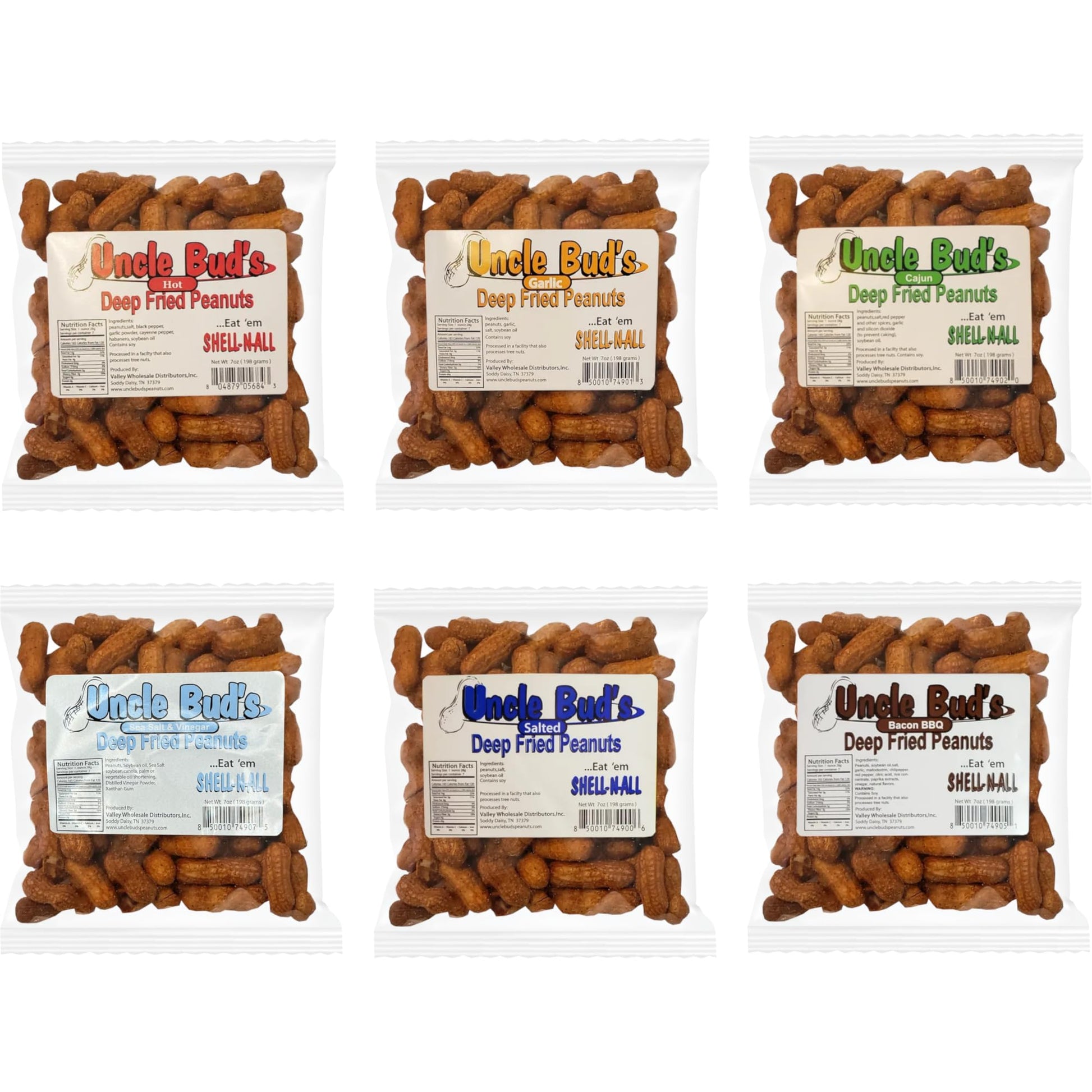 Deep Fried Peanuts -Eat em Shell & All! Six Pack Assortment
