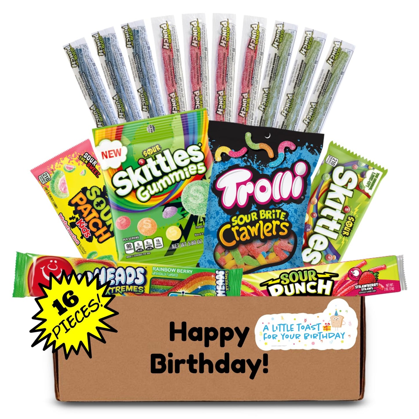 Hangry Kit Happy Birthday Sour Candy Kit - 16-Piece Variety Pack With All Your Favorite Sour Candy Classics In A 'Happy Birthday