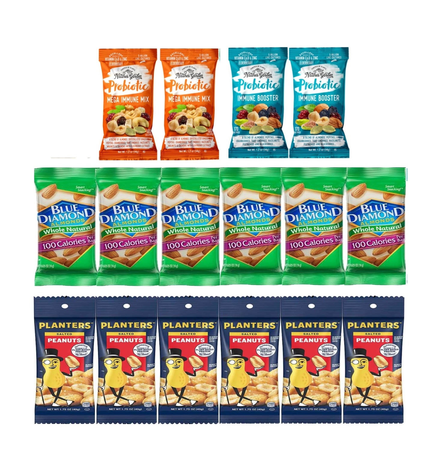 Nuts Individual Packs - Healthy Snacks for mature-themeds that includes Raw Almonds  Pistachios in shell  Sunflower seeds  and Planters nuts - Trail Mix Individual Packs - Perfect hiking snacks and travel snacks. (38 PACK)